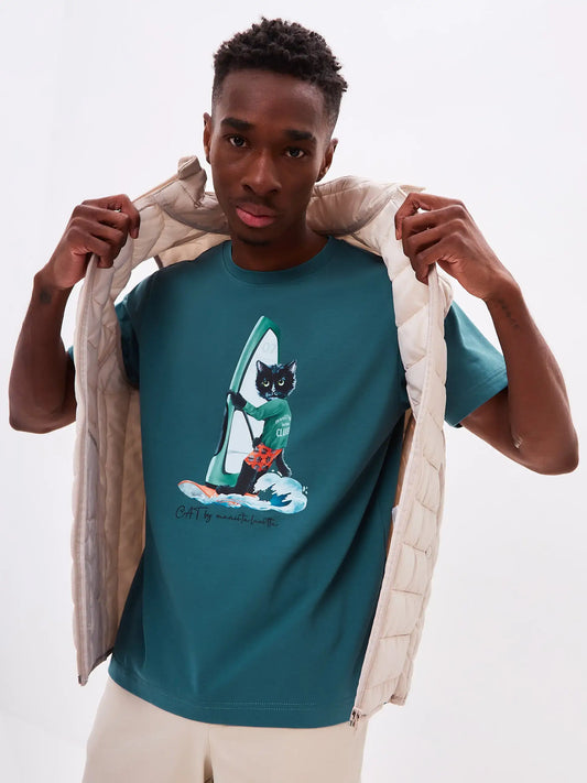Blue T-shirt Surfer Cat | T-shirt For Cat Lovers | Cat e Lolette