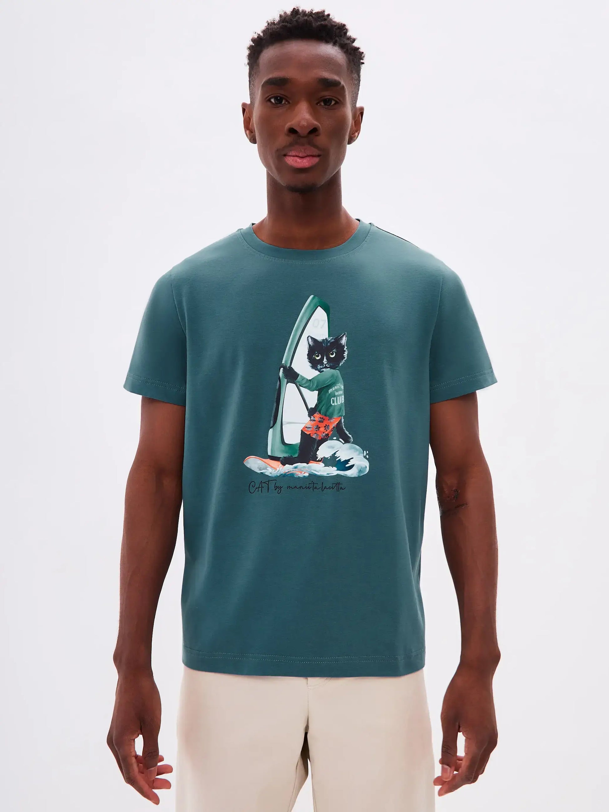 Blue T-shirt Surfer Cat | T-shirt For Cat Lovers | Cat e Lolette
