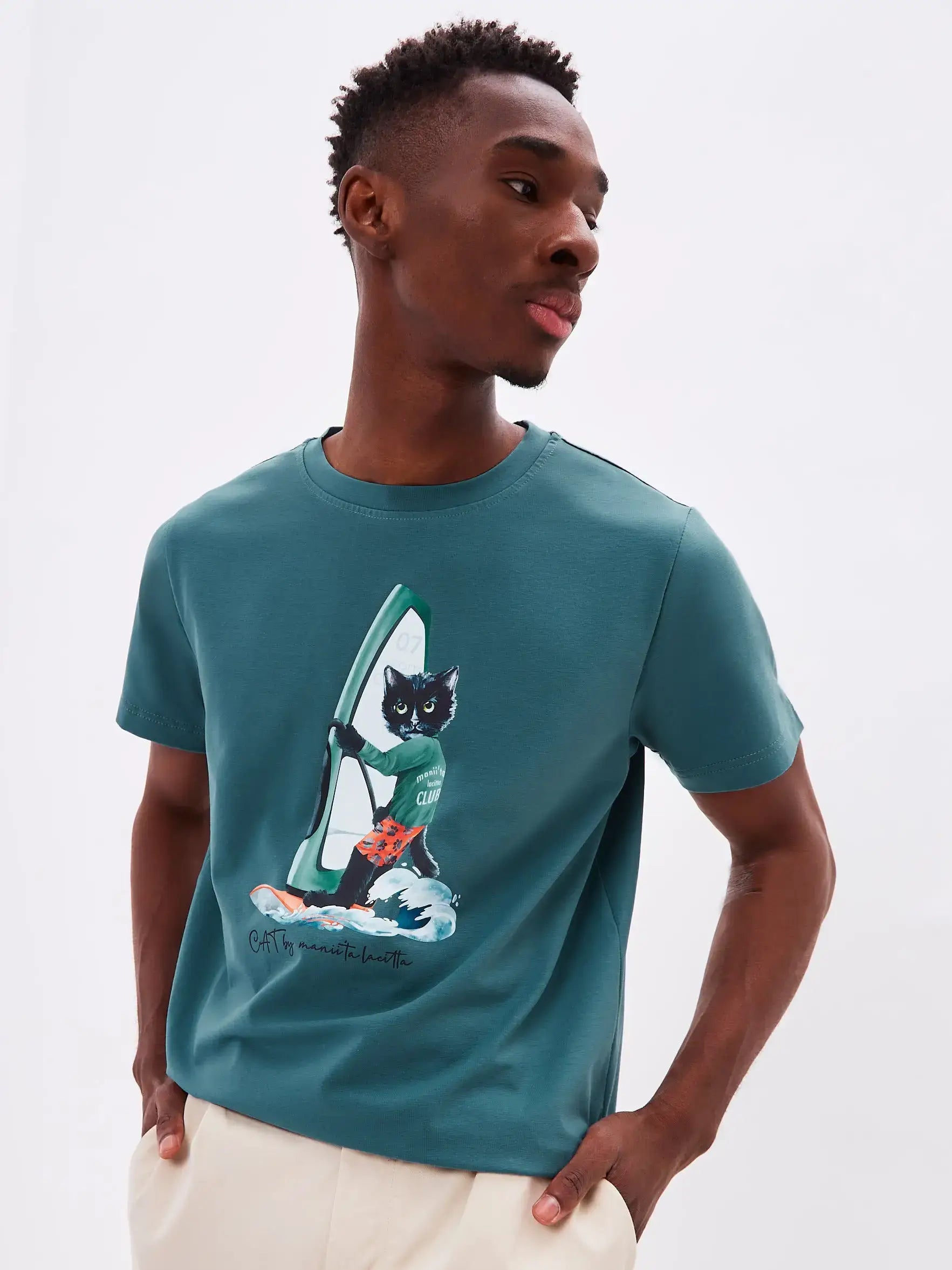 Blue T-shirt Surfer Cat | T-shirt For Cat Lovers | Cat e Lolette