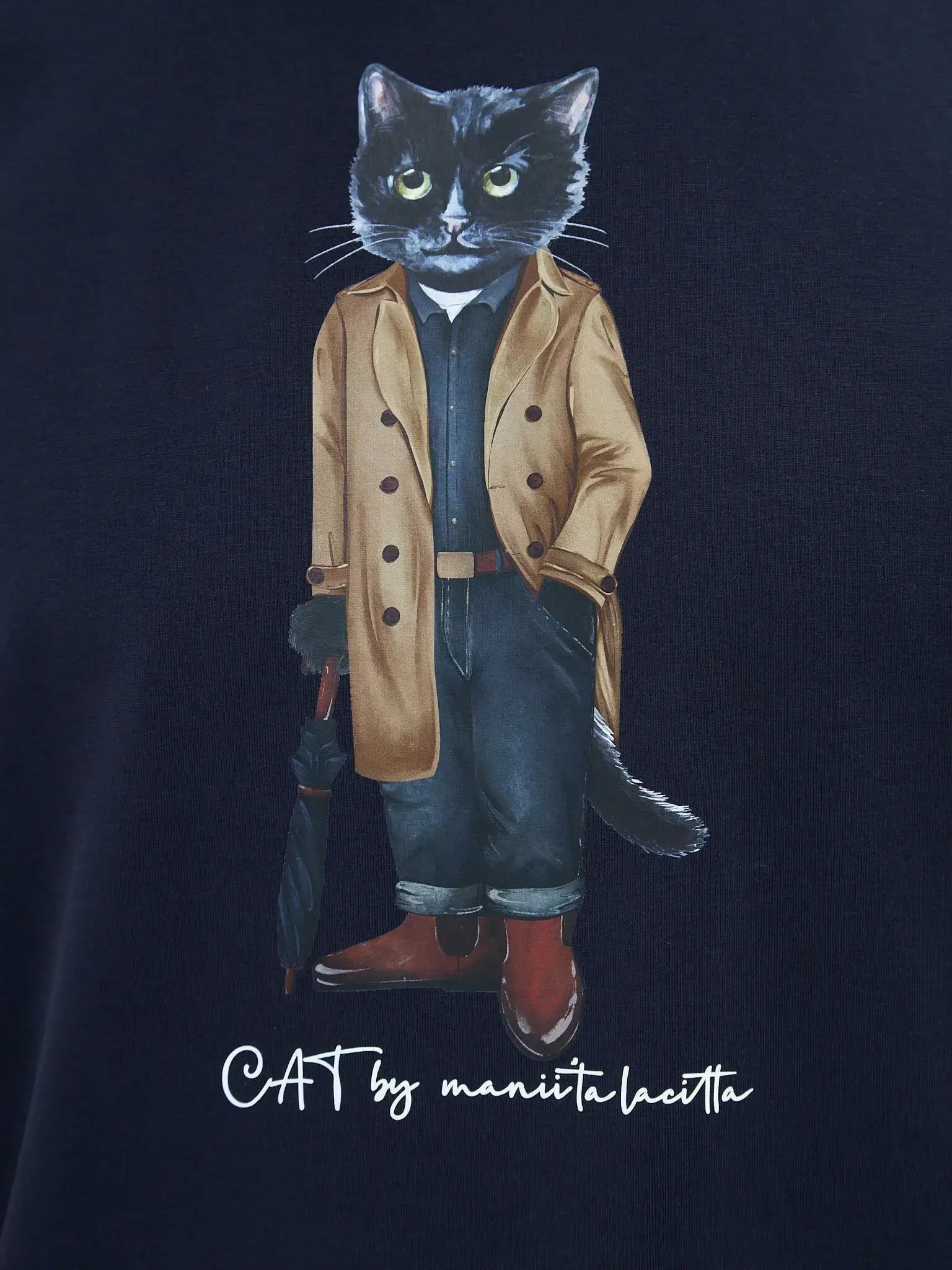 Blue T-shirt Trench Coat Cat | T-shirt For Cat Lovers | Cat e Lolette