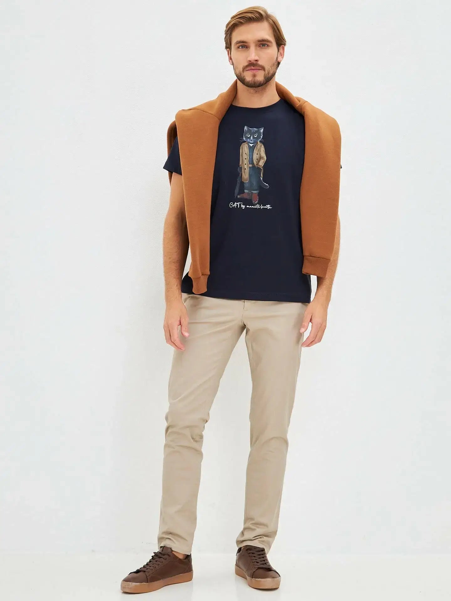 Blue T-shirt Trench Coat Cat | T-shirt For Cat Lovers | Cat e Lolette