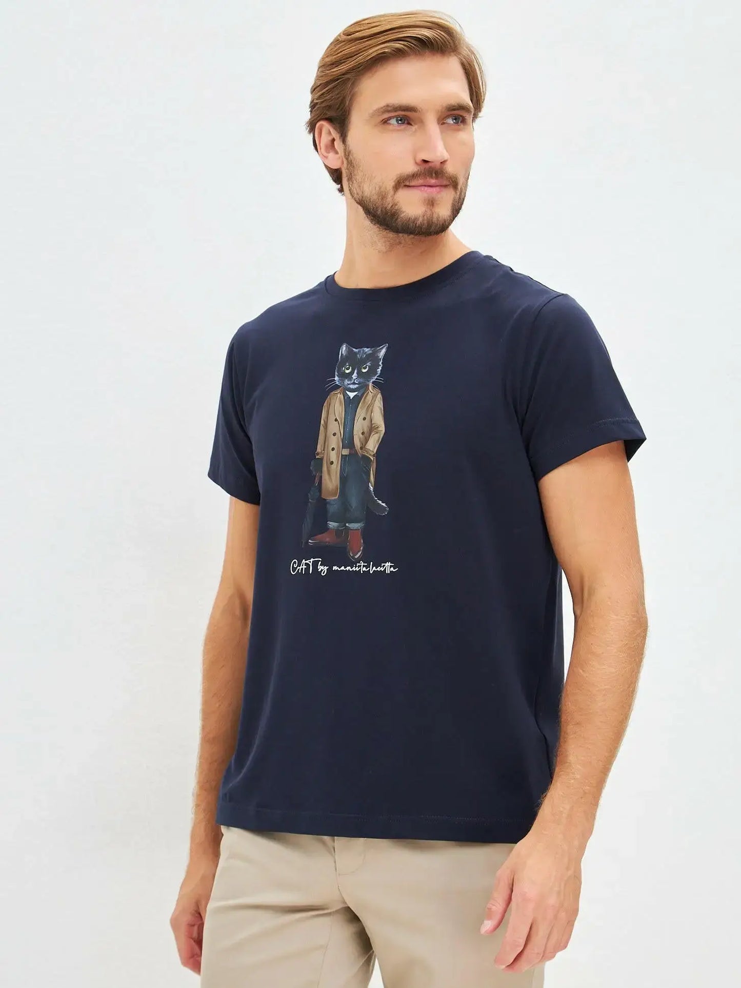 Blue T-shirt Trench Coat Cat | T-shirt For Cat Lovers | Cat e Lolette