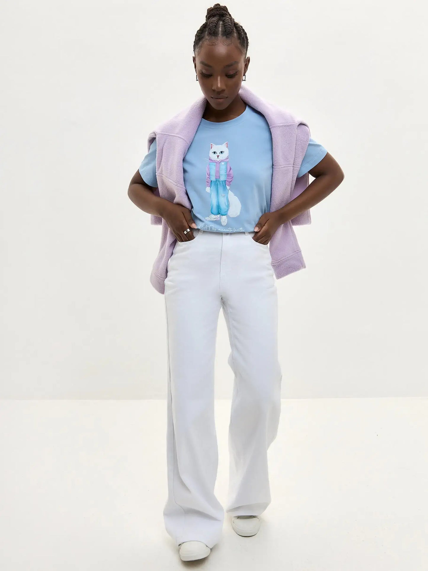 Blue T-shirt White Cat Walk | T-shirt For Cat Lovers | Cat e Lolette