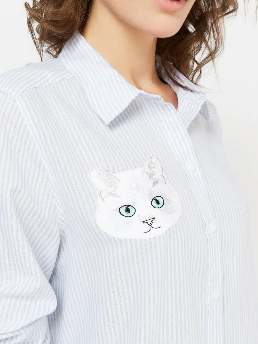 Blue Women’s Shirt Cat | Shirt & Striped shirt For Cat Lovers | Cat e
