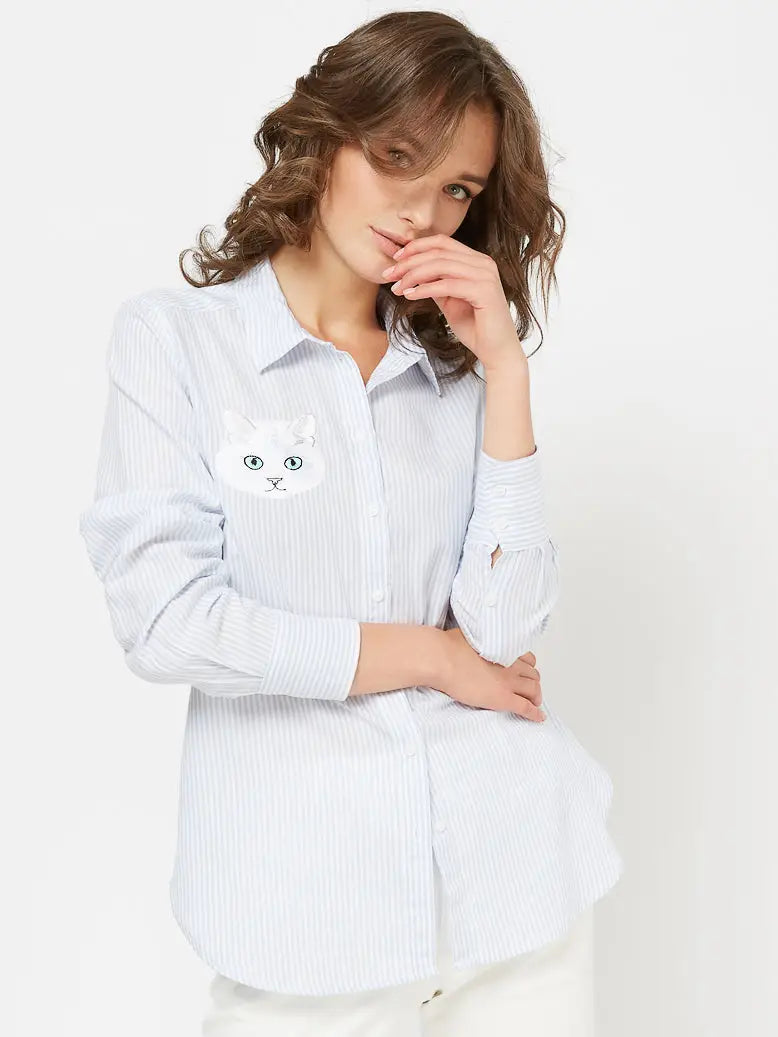 Blue Women’s Shirt Cat | Shirt & Striped shirt For Cat Lovers | Cat e