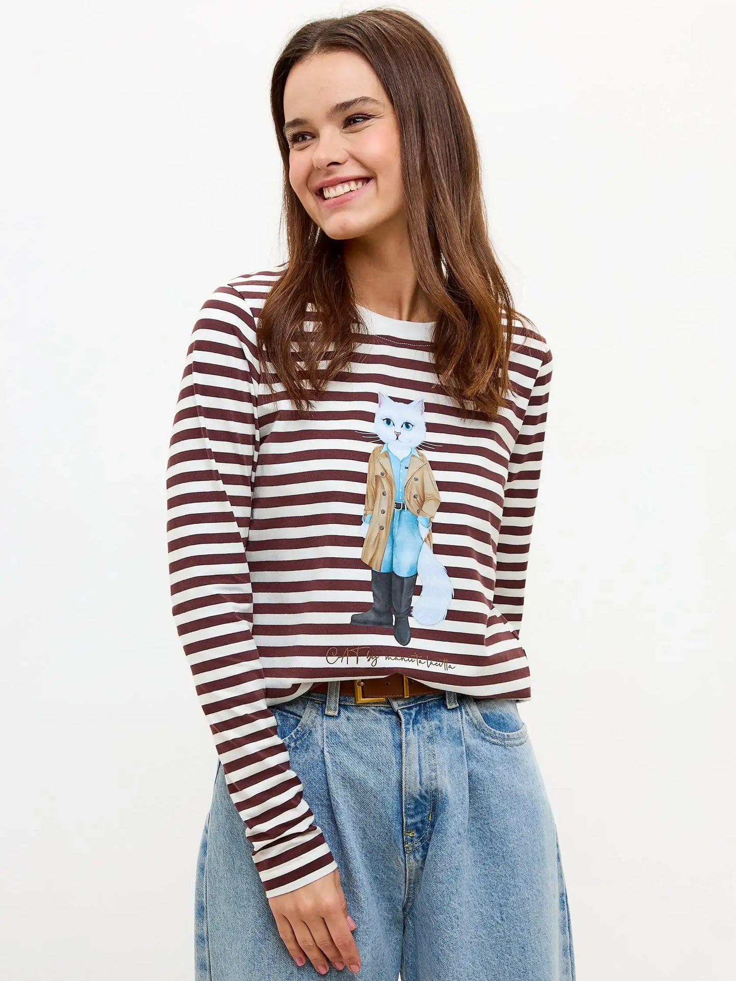Brown Longsleeve Trench Coat Cat | Shirt & Striped shirt For Cat