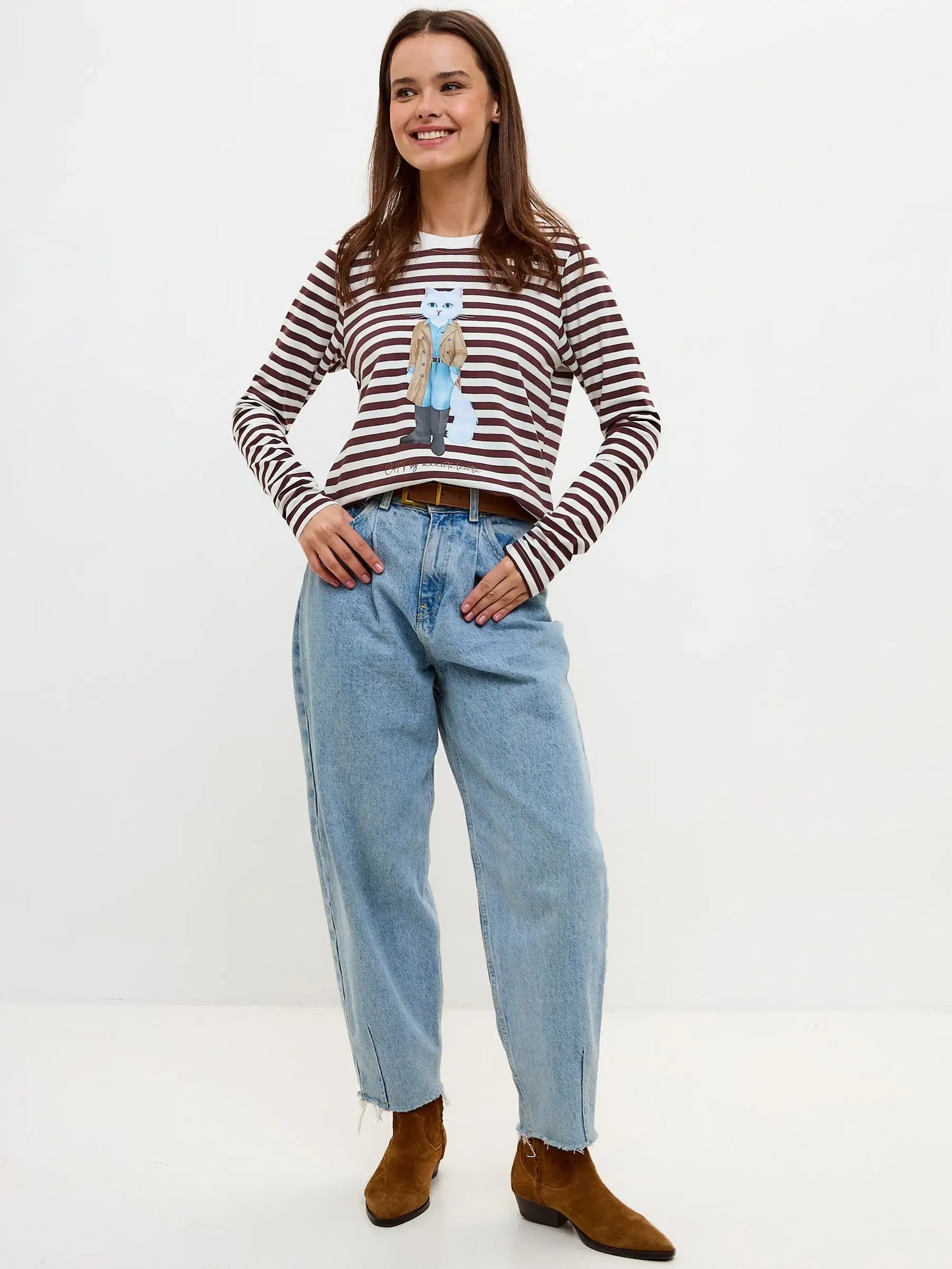 Brown Longsleeve Trench Coat Cat | Shirt & Striped shirt For Cat