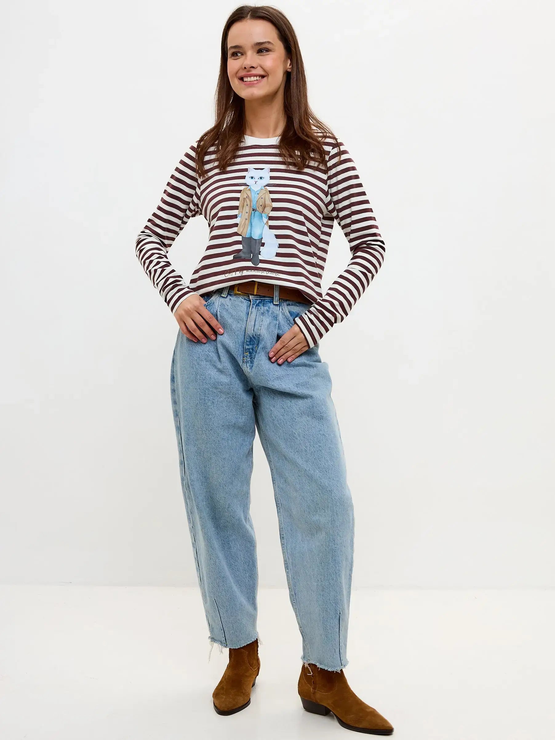 Brown Longsleeve Trench Coat Cat | Shirt & Striped shirt For Cat