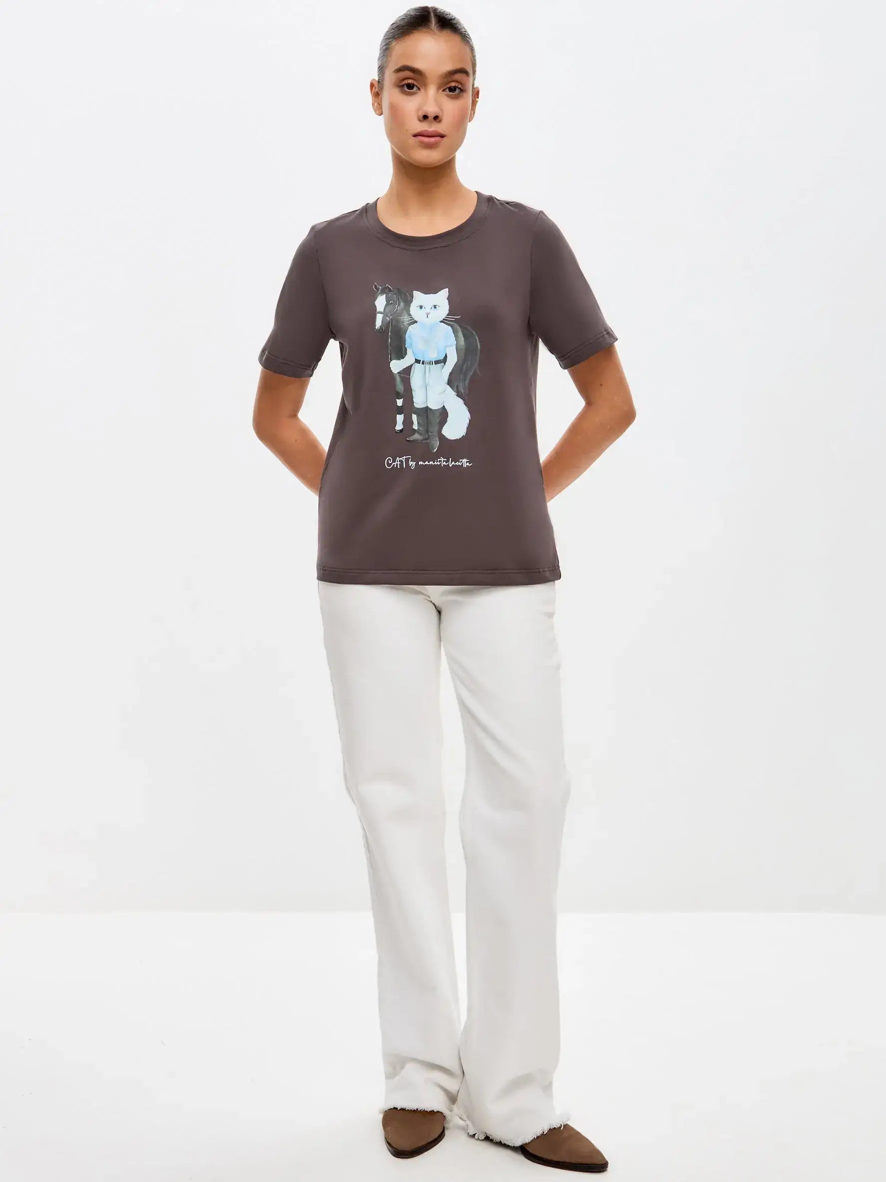 Brown T-shirt Rider Cat | T-shirt For Cat Lovers | Cat e Lolette