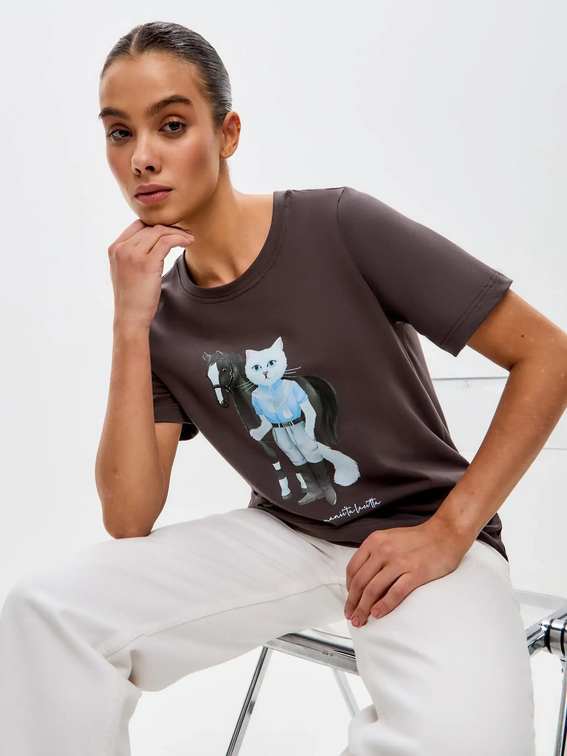 Brown T-shirt Rider Cat | T-shirt For Cat Lovers | Cat e Lolette