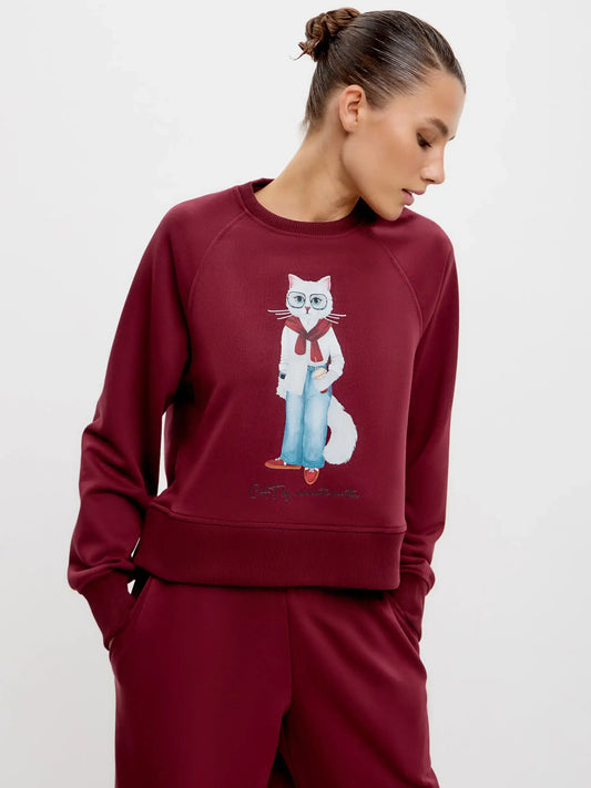 Burgundy Sweatshirt Coffee Cat | Hoodie & sweatshirt For Cat Lovers