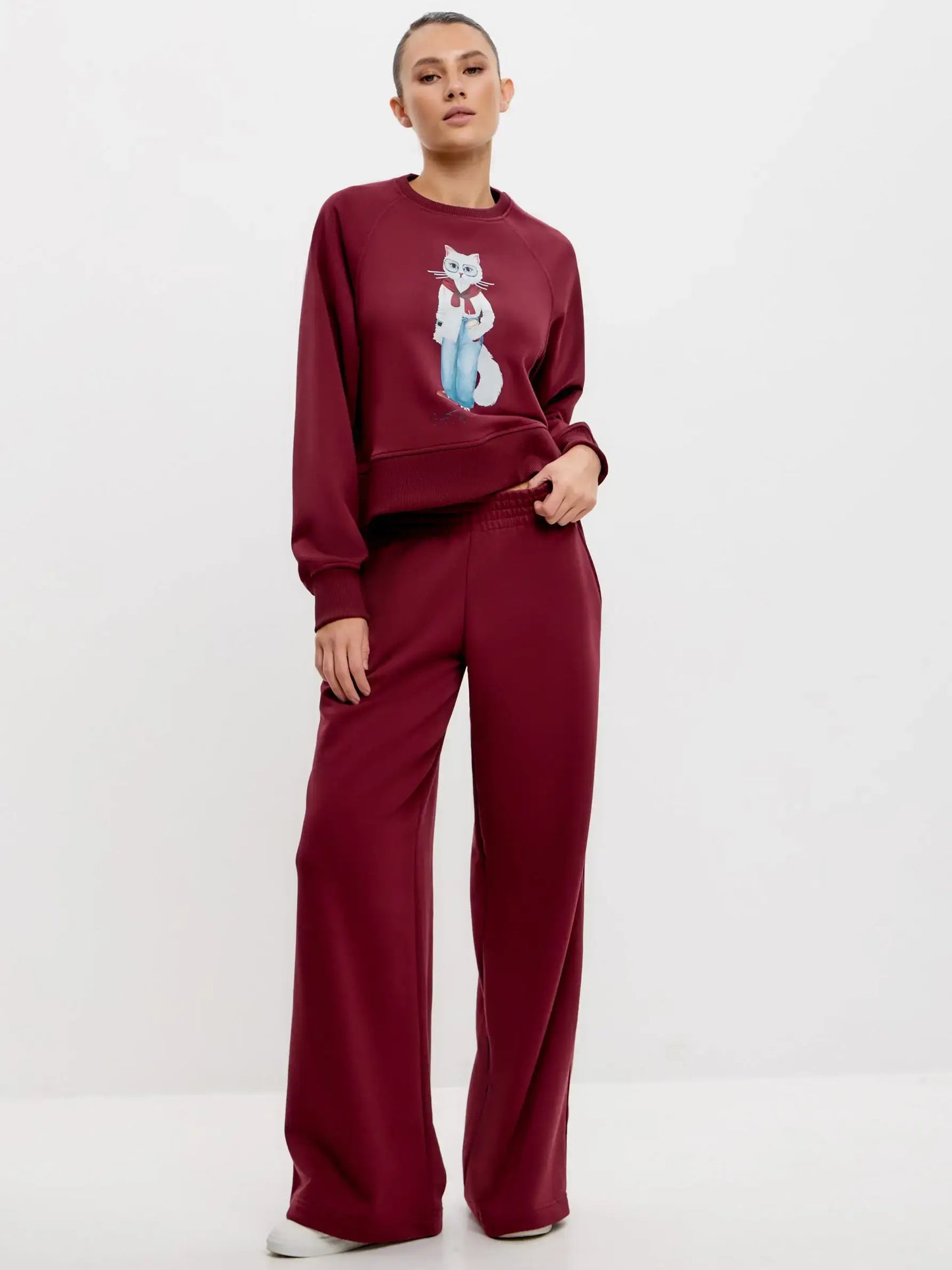 Burgundy Sweatshirt Coffee Cat | Hoodie & sweatshirt For Cat Lovers