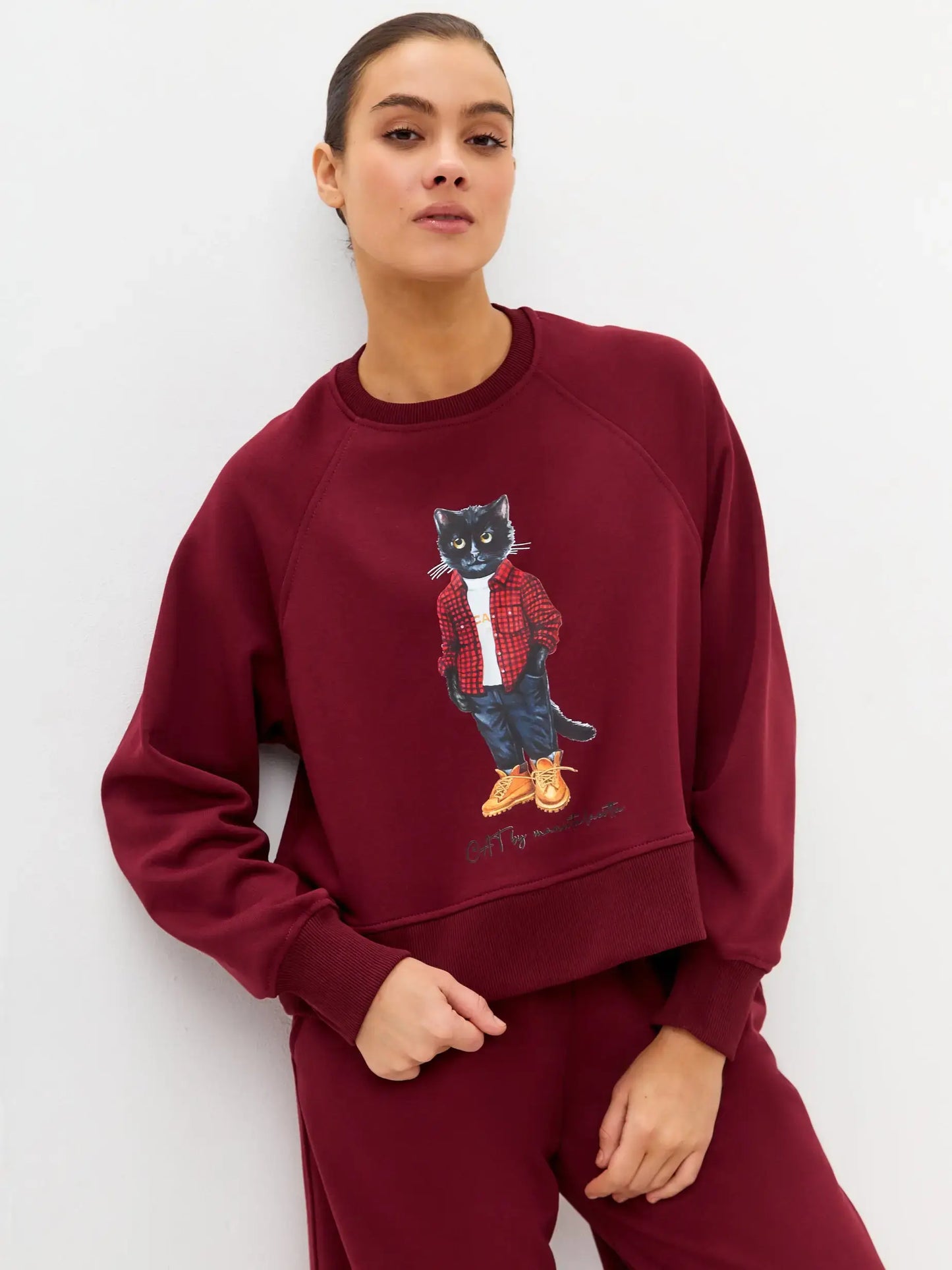 Burgundy Sweatshirt Country Cat | Hoodie & sweatshirt For Cat Lovers