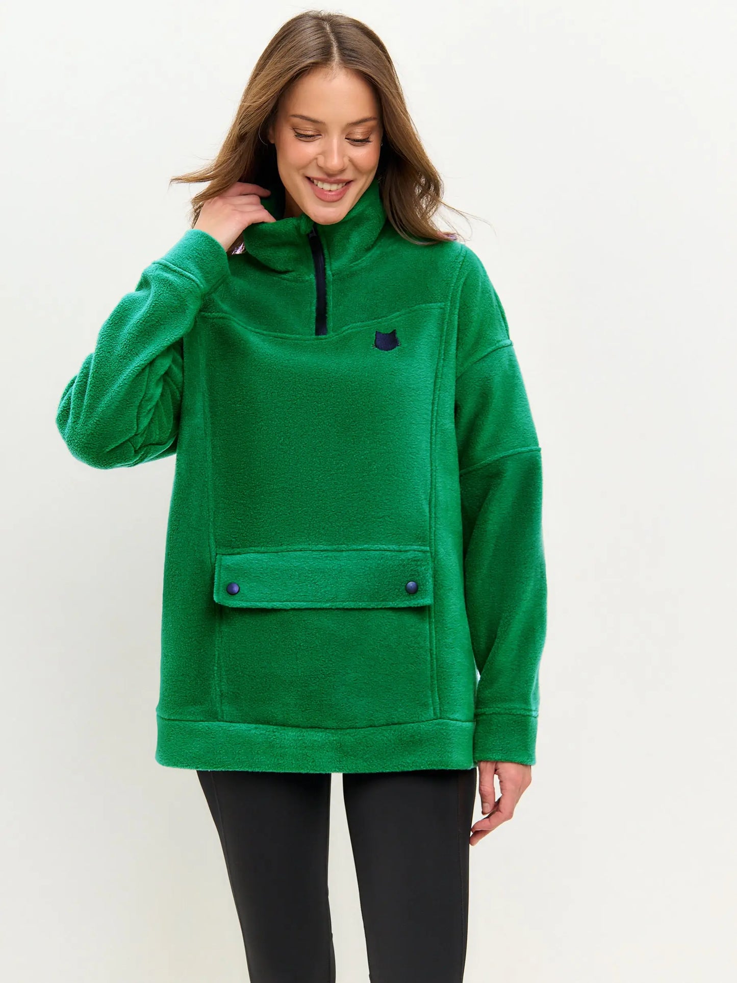 Green Fleece Sweatshirt | Fleece (recycled) For Cat Lovers | Cat e