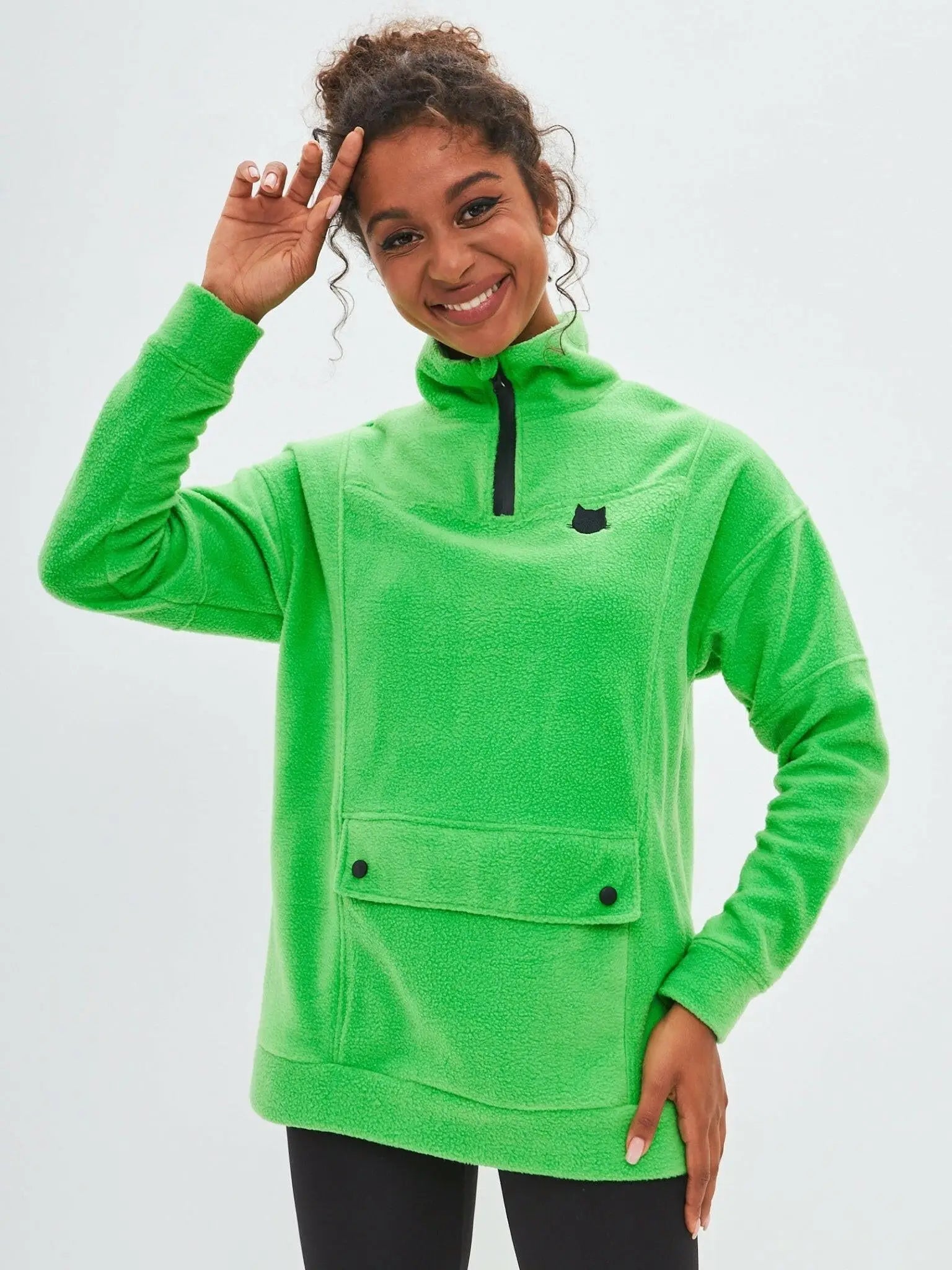 Green Fleece Sweatshirt | Fleece (recycled) For Cat Lovers | Cat e