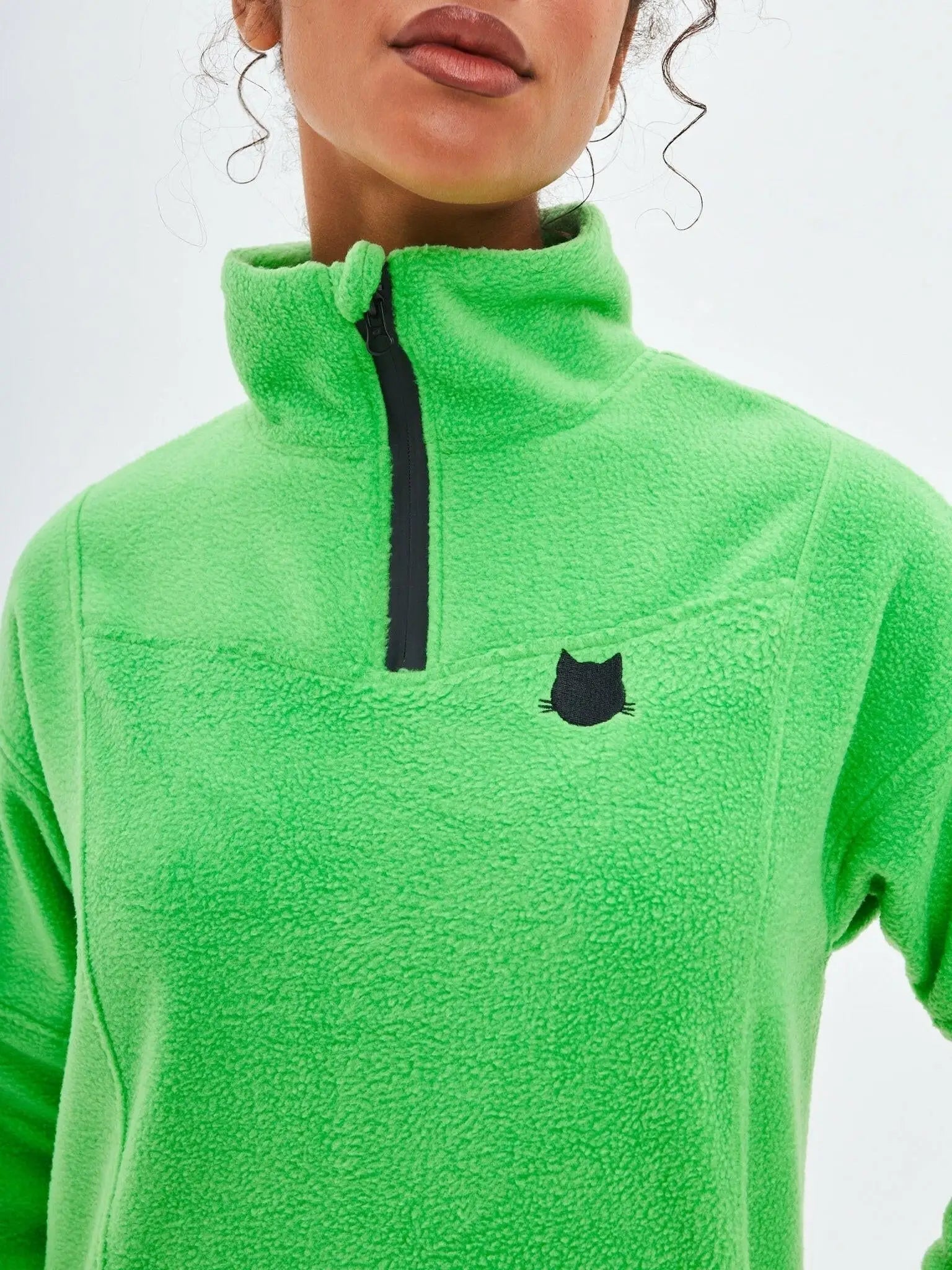 Green Fleece Sweatshirt | Fleece (recycled) For Cat Lovers | Cat e