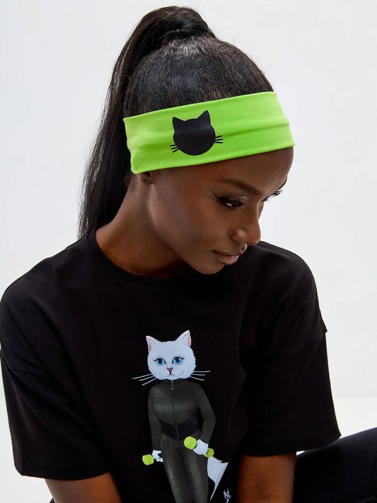 Green Headband with Cat | For Cat Lovers | Cat e Lolette