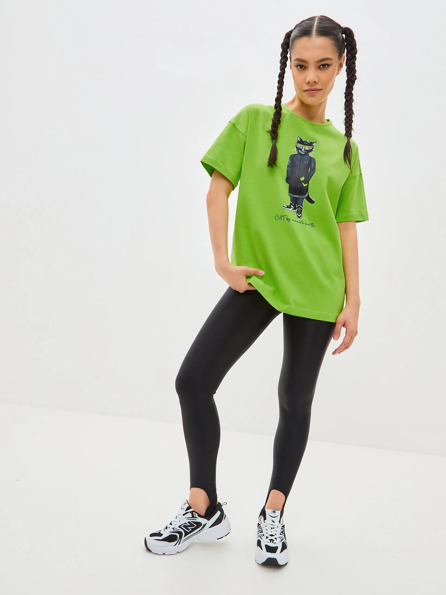 Green Printed T-shirt Sport Cat | T-shirt For Cat Lovers | Cat e