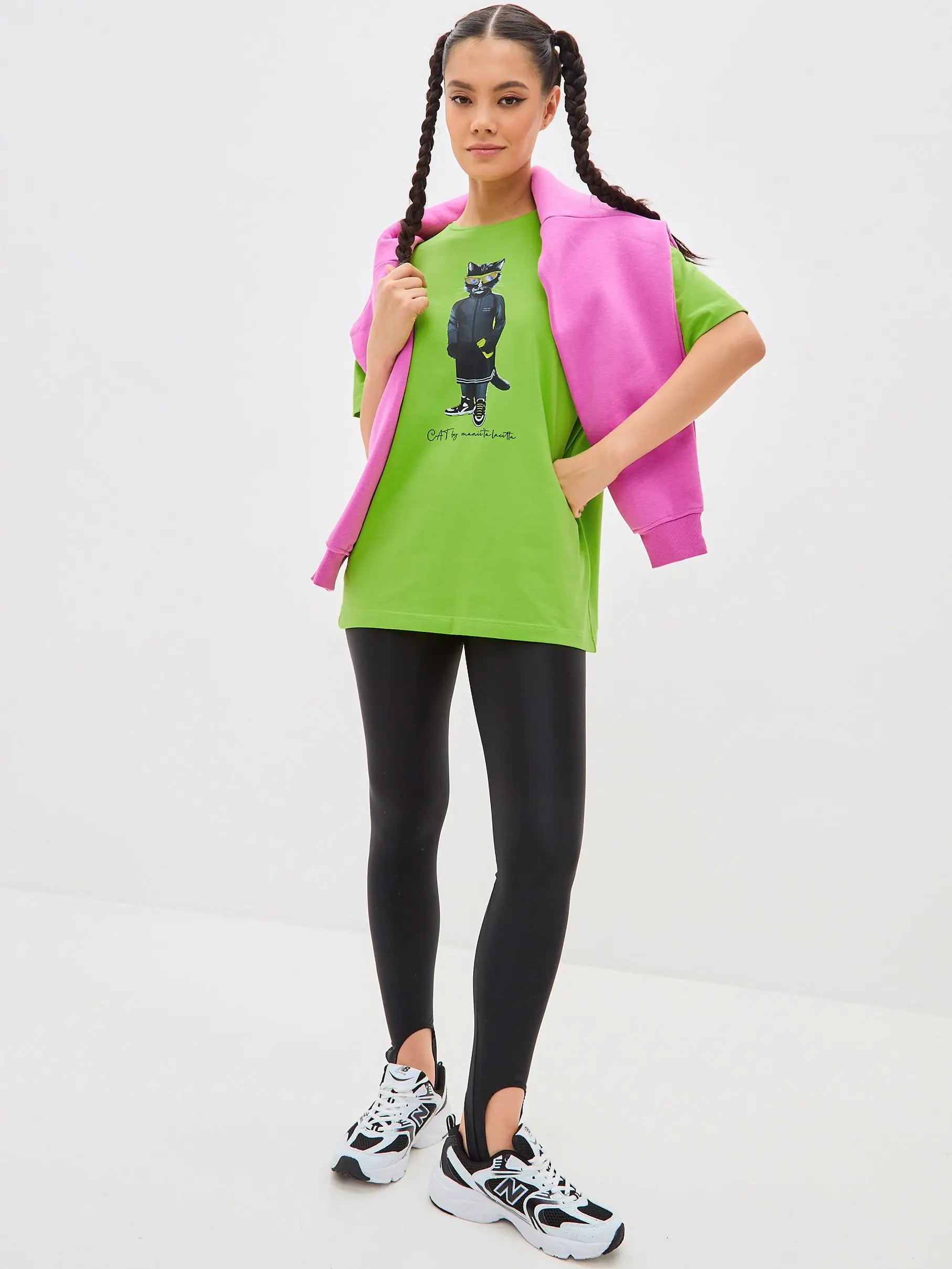 Green Printed T-shirt Sport Cat | T-shirt For Cat Lovers | Cat e