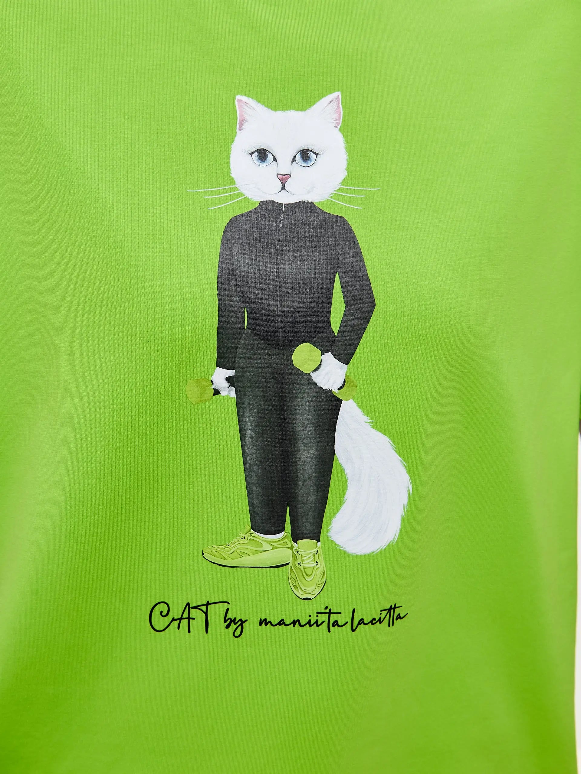 Green Short Oversized T-shirt Sport Cat | T-shirt For Cat Lovers