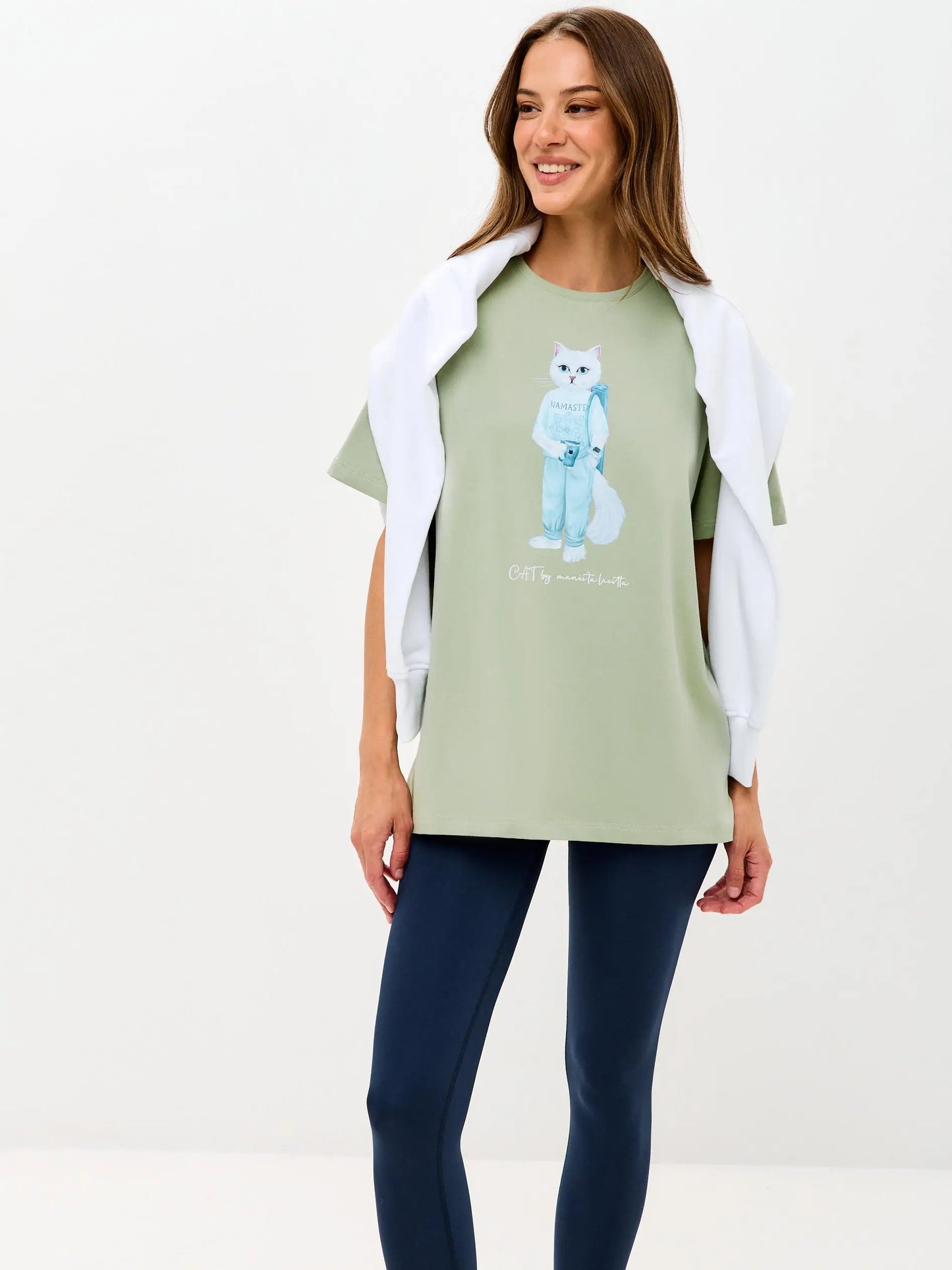 Green T-shirt Yoga Cat | T-shirt For Cat Lovers | Cat e Lolette