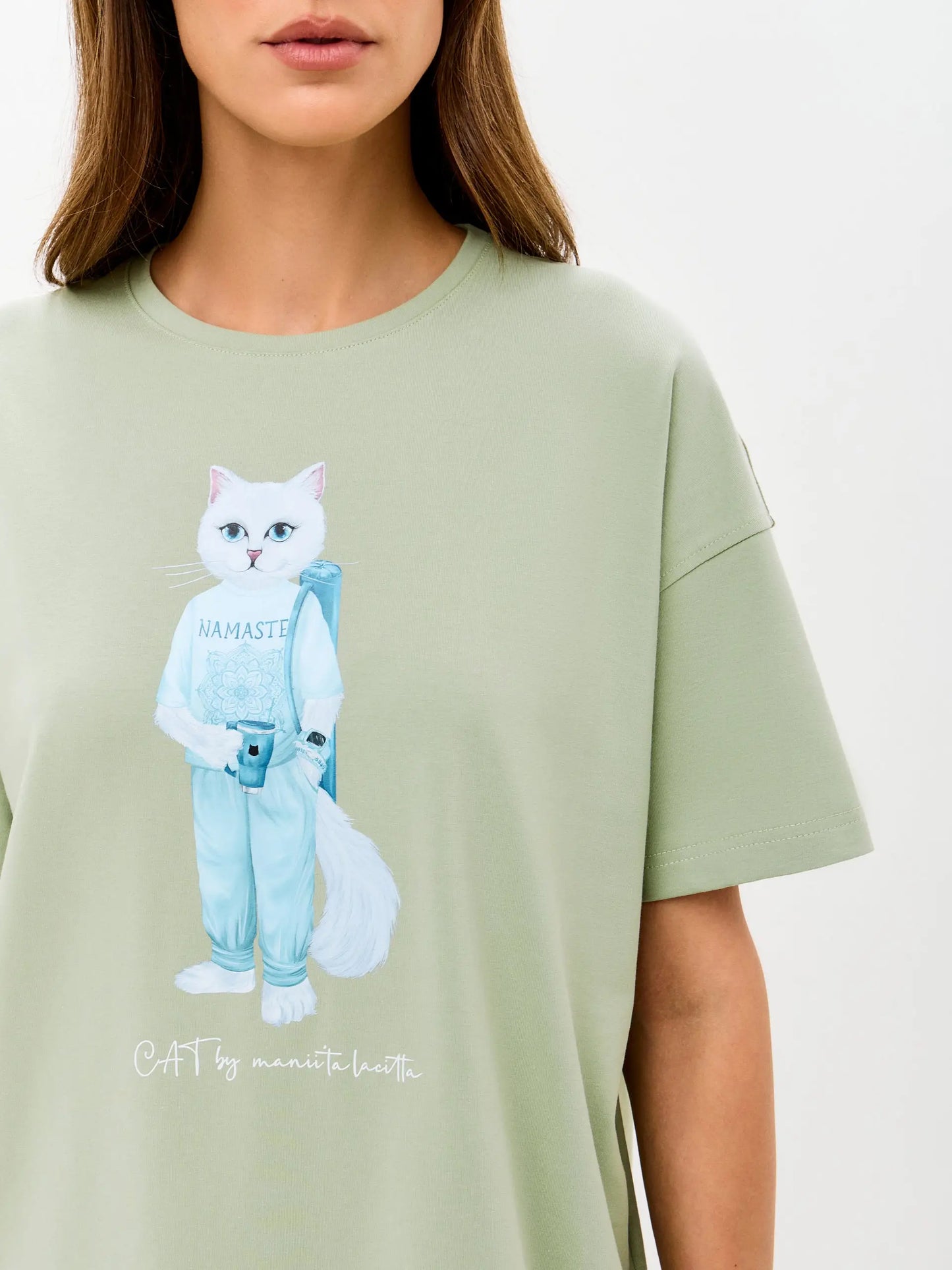 Green T-shirt Yoga Cat | T-shirt For Cat Lovers | Cat e Lolette