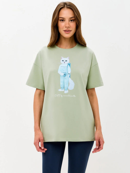 Green T-shirt Yoga Cat | T-shirt For Cat Lovers | Cat e Lolette