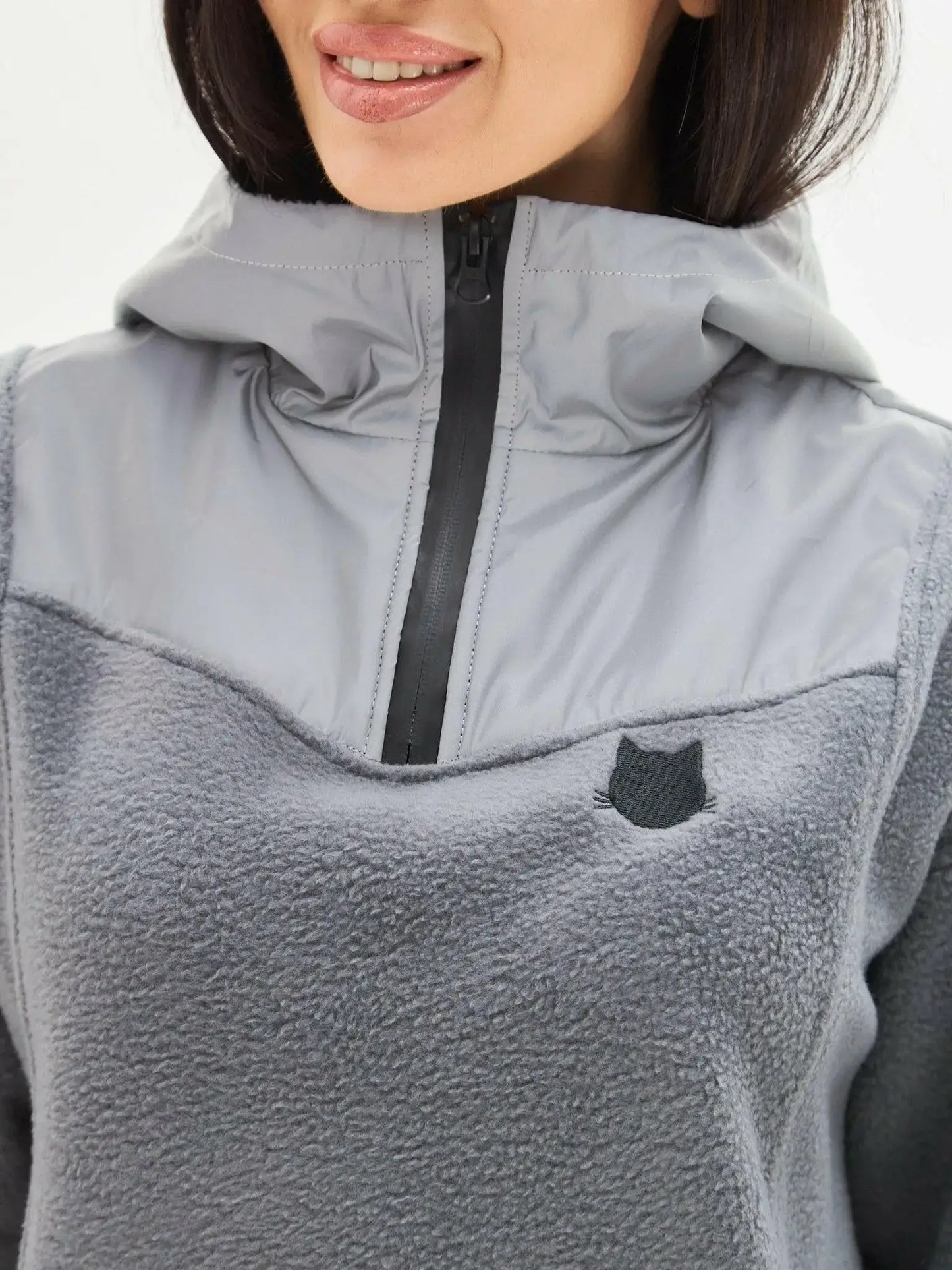 Grey Fleece Hoodie | Fleece (recycled) For Cat Lovers | Cat e Lolette
