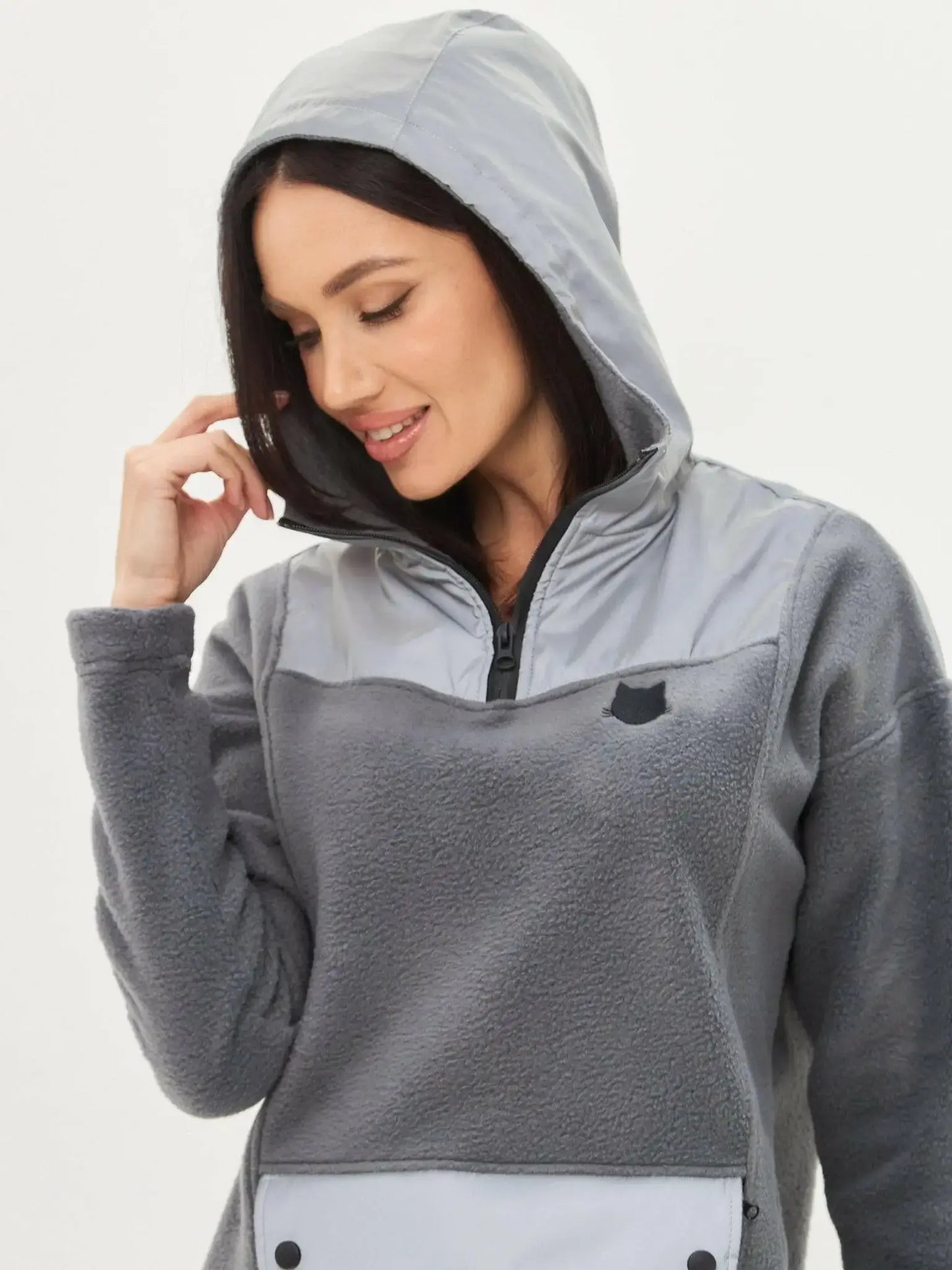 Grey Fleece Hoodie | Fleece (recycled) For Cat Lovers | Cat e Lolette