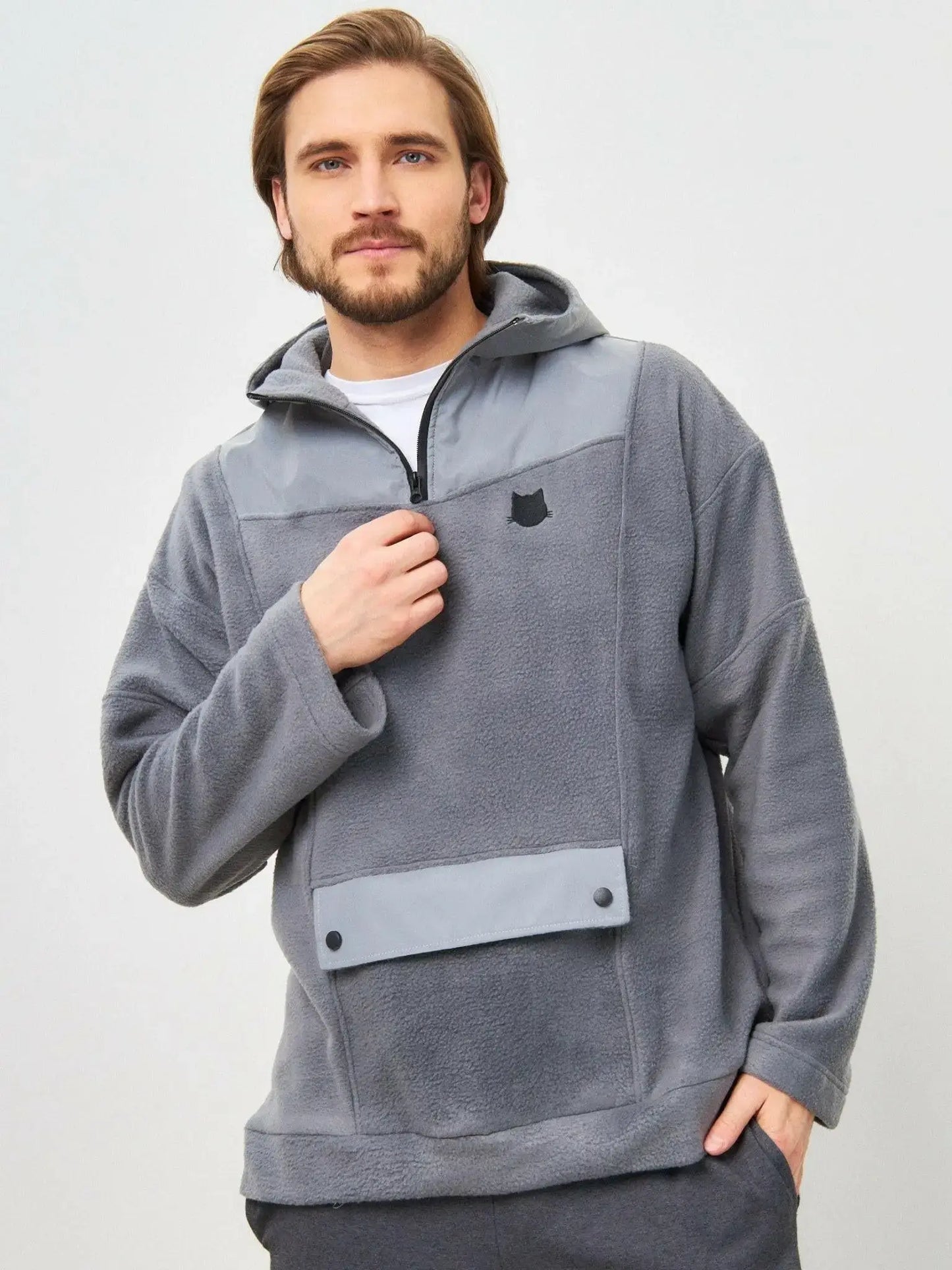 Grey Fleece Hoodie | Fleece (recycled) For Cat Lovers | Cat e Lolette