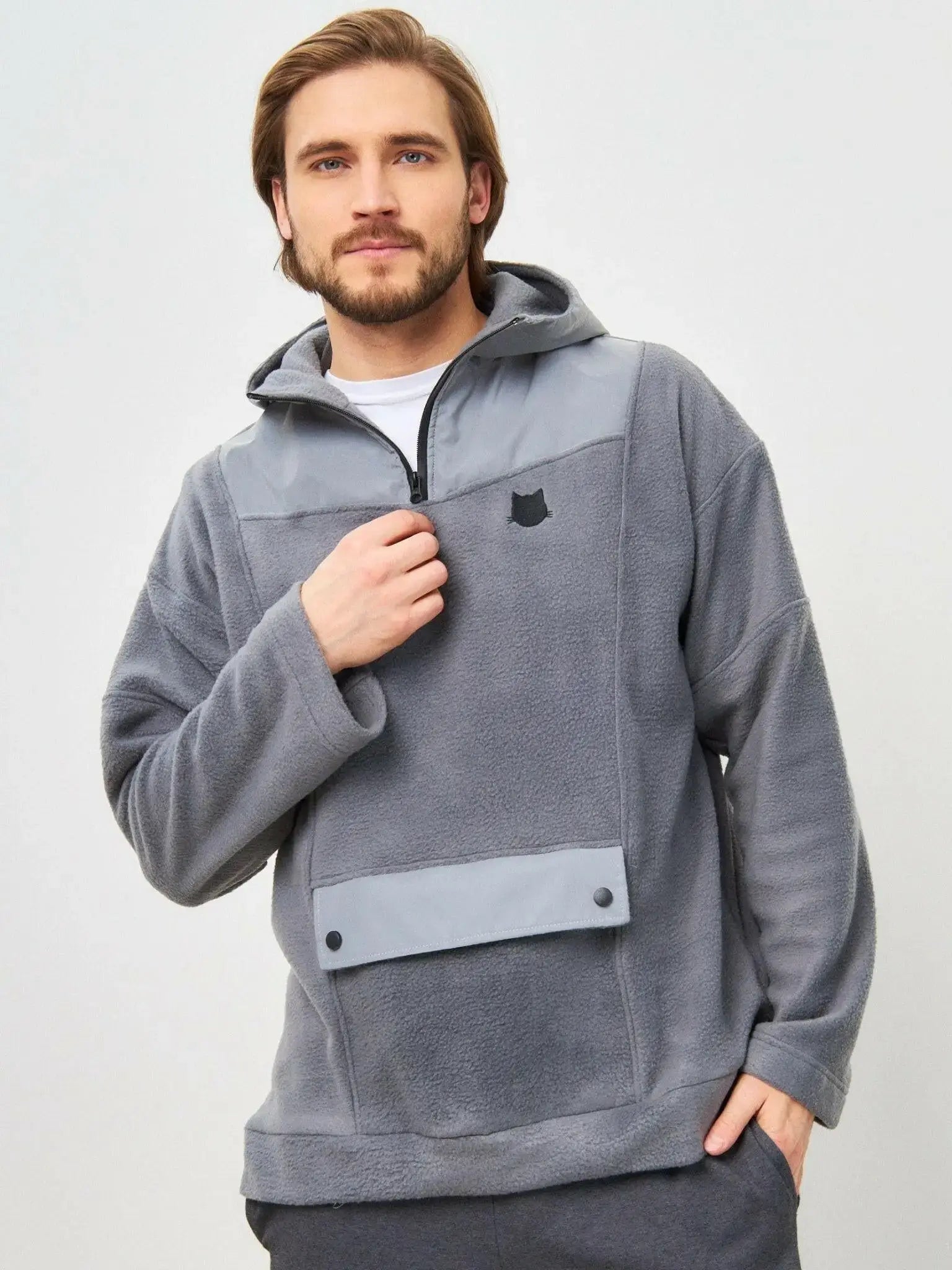 Grey Fleece Hoodie | Fleece (recycled) For Cat Lovers | Cat e Lolette