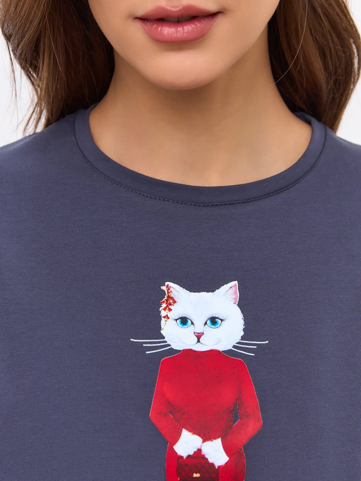 Grey T-shirt Cat in Red | T-shirt For Cat Lovers | Cat e Lolette