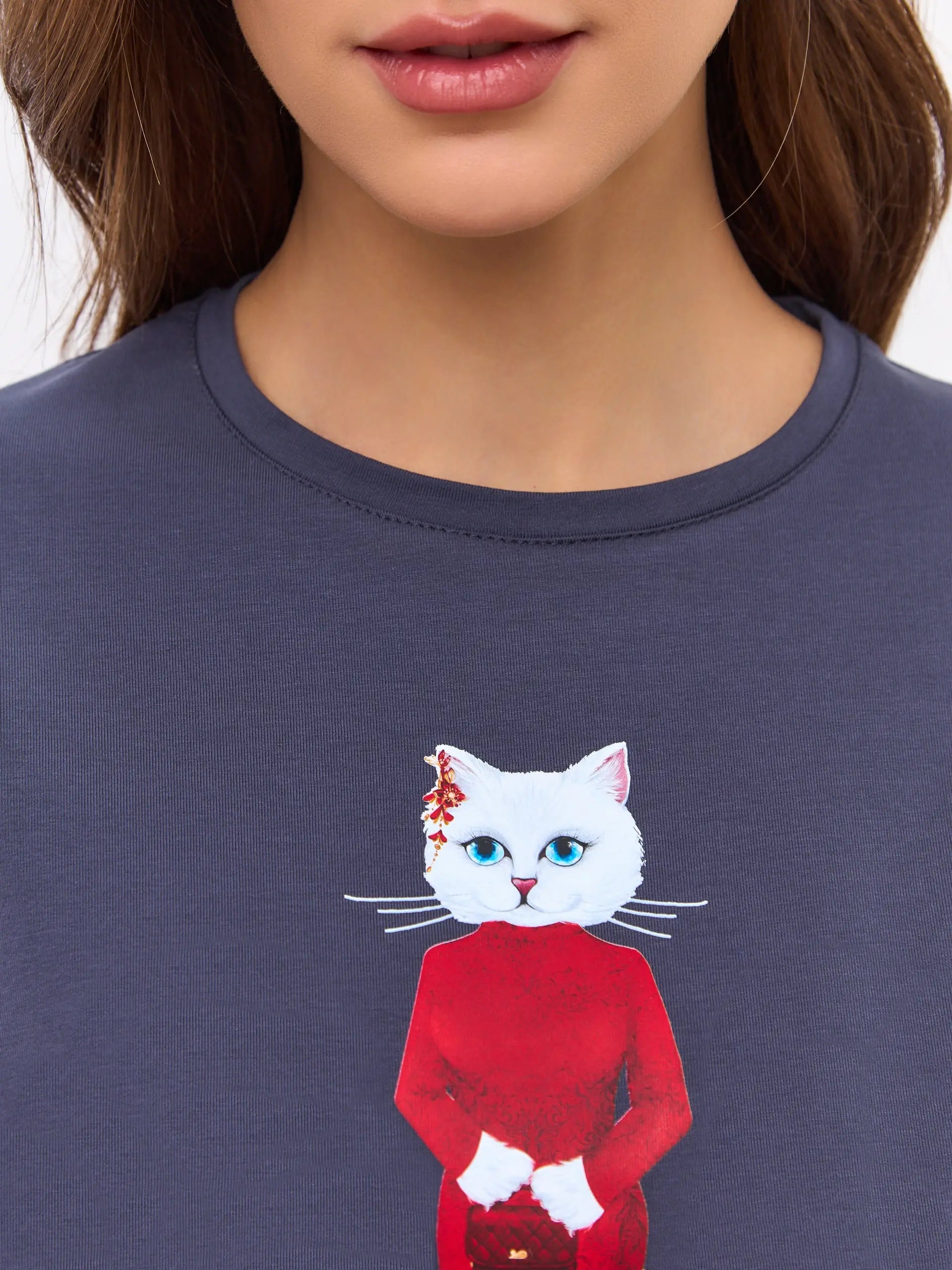Grey T-shirt Cat in Red | T-shirt For Cat Lovers | Cat e Lolette