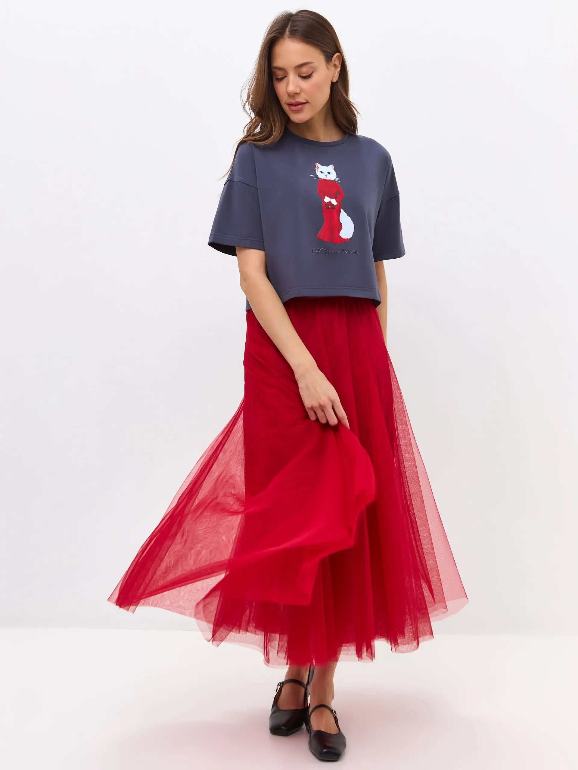 Grey T-shirt Cat in Red | T-shirt For Cat Lovers | Cat e Lolette