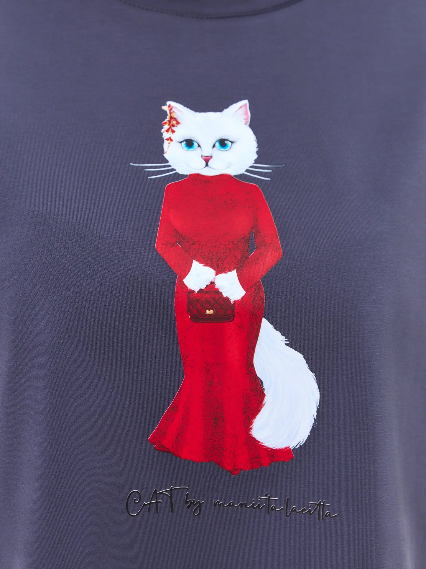 Grey T-shirt Cat in Red | T-shirt For Cat Lovers | Cat e Lolette