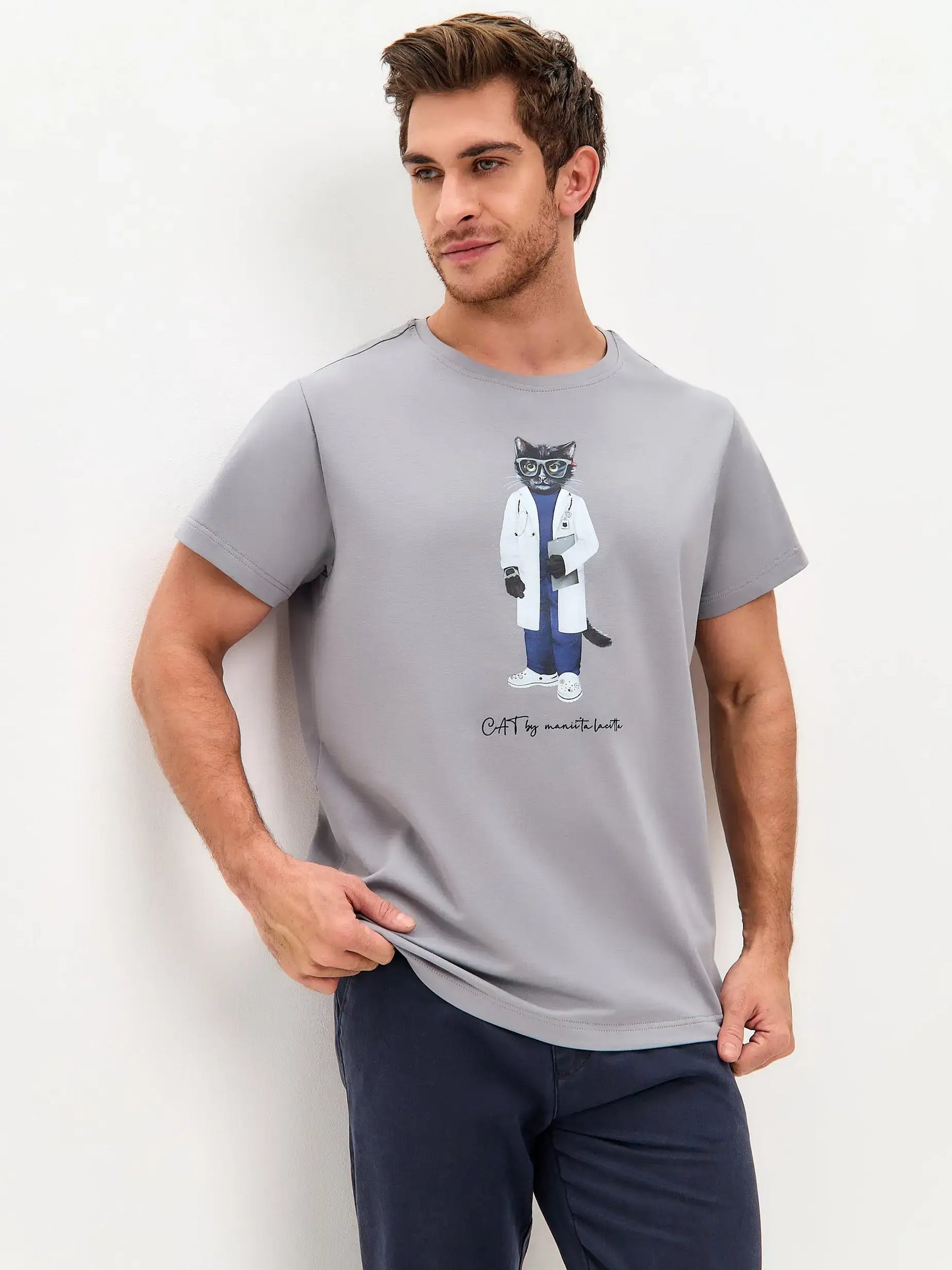 Grey T-shirt Doctor Cat | T-shirt For Cat Lovers | Cat e Lolette