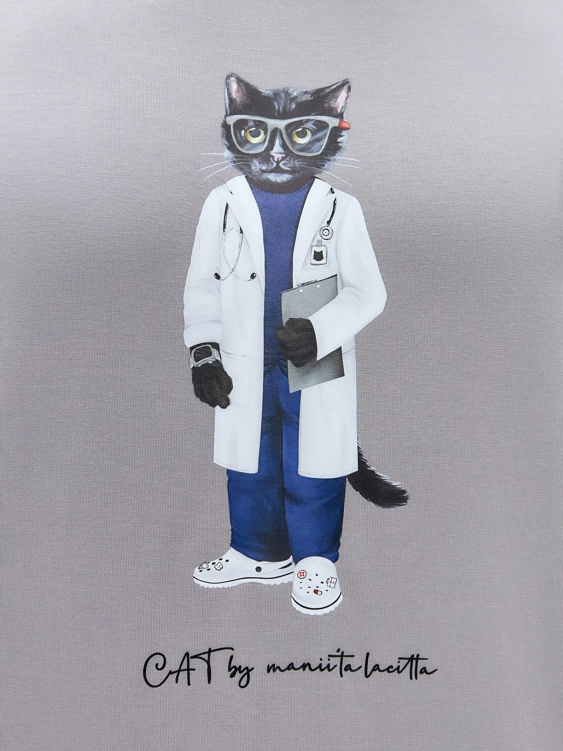 Grey T-shirt Doctor Cat | T-shirt For Cat Lovers | Cat e Lolette