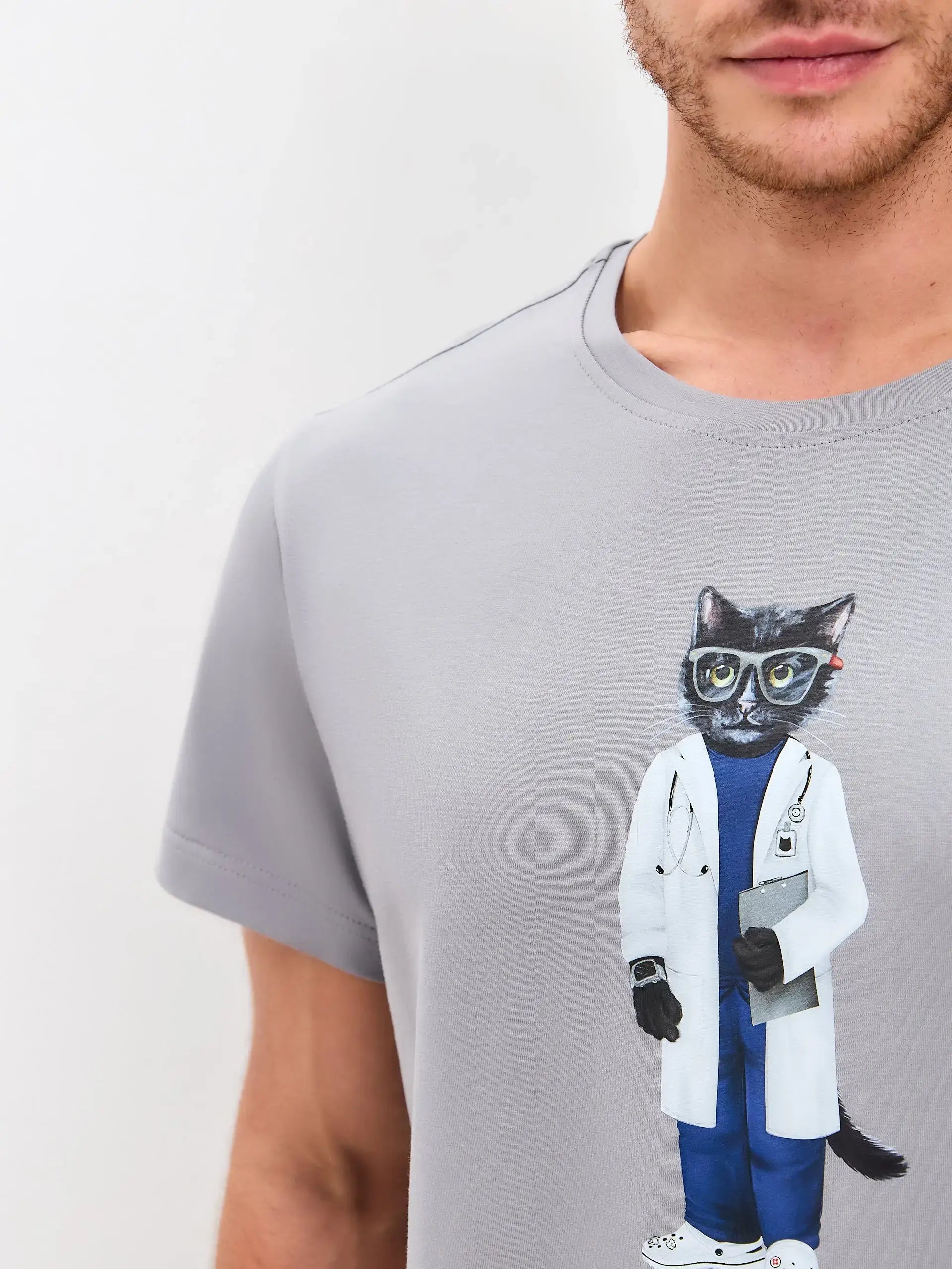 Grey T-shirt Doctor Cat | T-shirt For Cat Lovers | Cat e Lolette