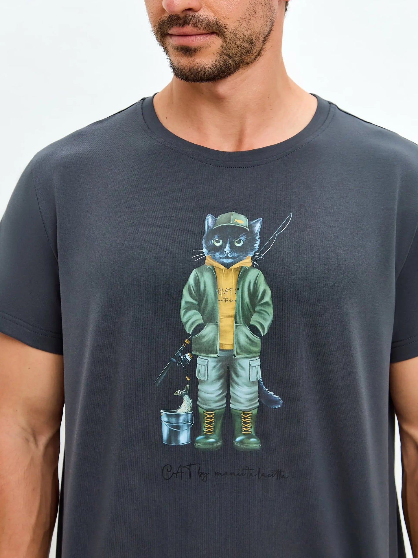 Grey T-shirt Fishman Cat | T-shirt For Cat Lovers | Cat e Lolette