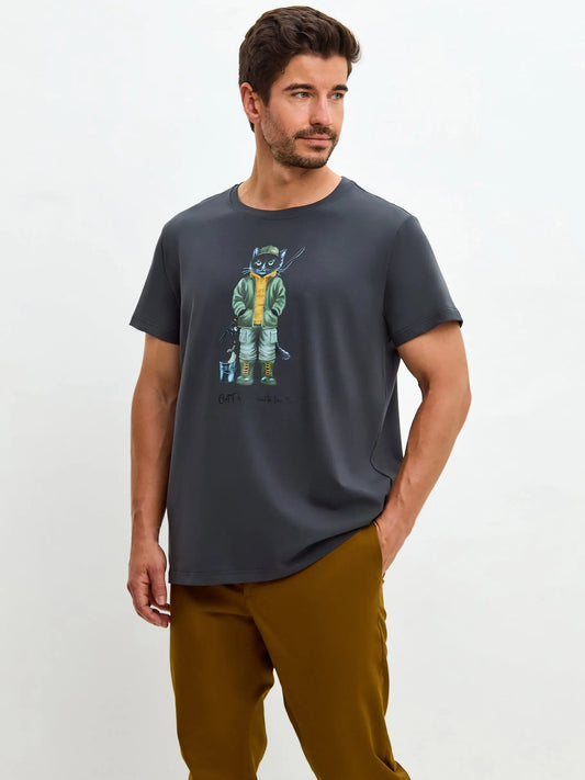 Grey T-shirt Fishman Cat | T-shirt For Cat Lovers | Cat e Lolette