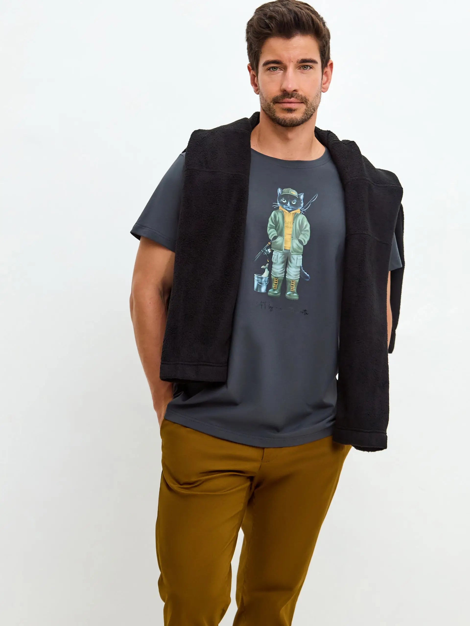 Grey T-shirt Fishman Cat | T-shirt For Cat Lovers | Cat e Lolette