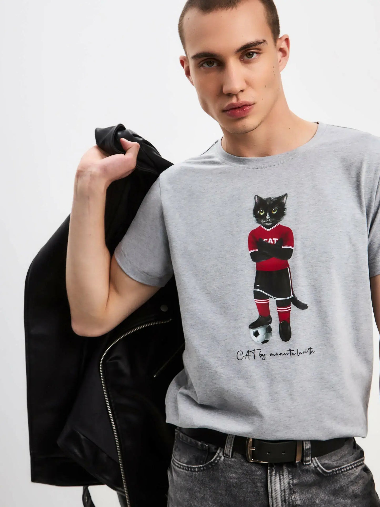 Grey T-shirt Football Cat | T-shirt For Cat Lovers | Cat e Lolette