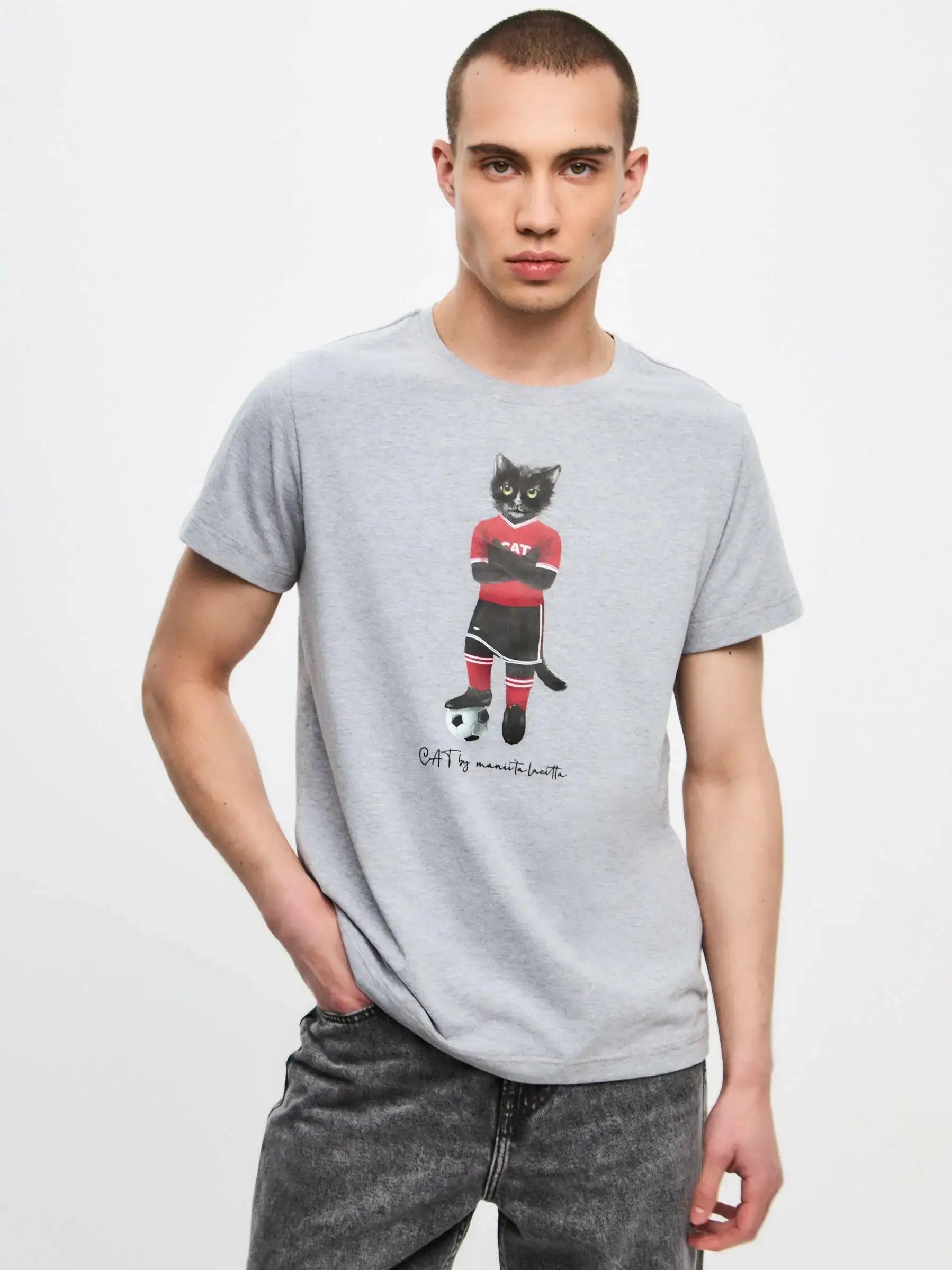 Grey T-shirt Football Cat | T-shirt For Cat Lovers | Cat e Lolette