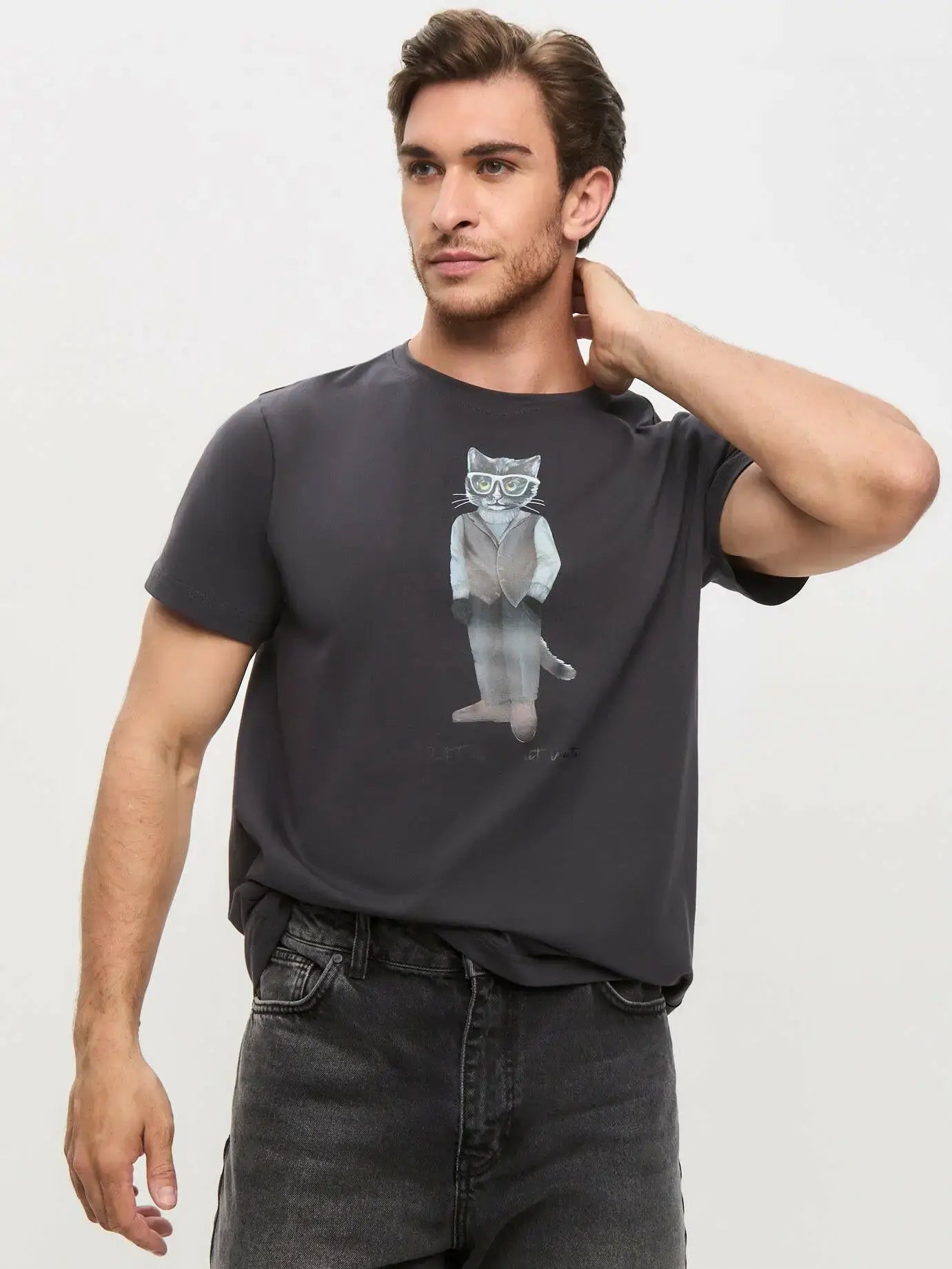 Grey T-shirt Minimalist Cat | T-shirt For Cat Lovers | Cat e Lolette