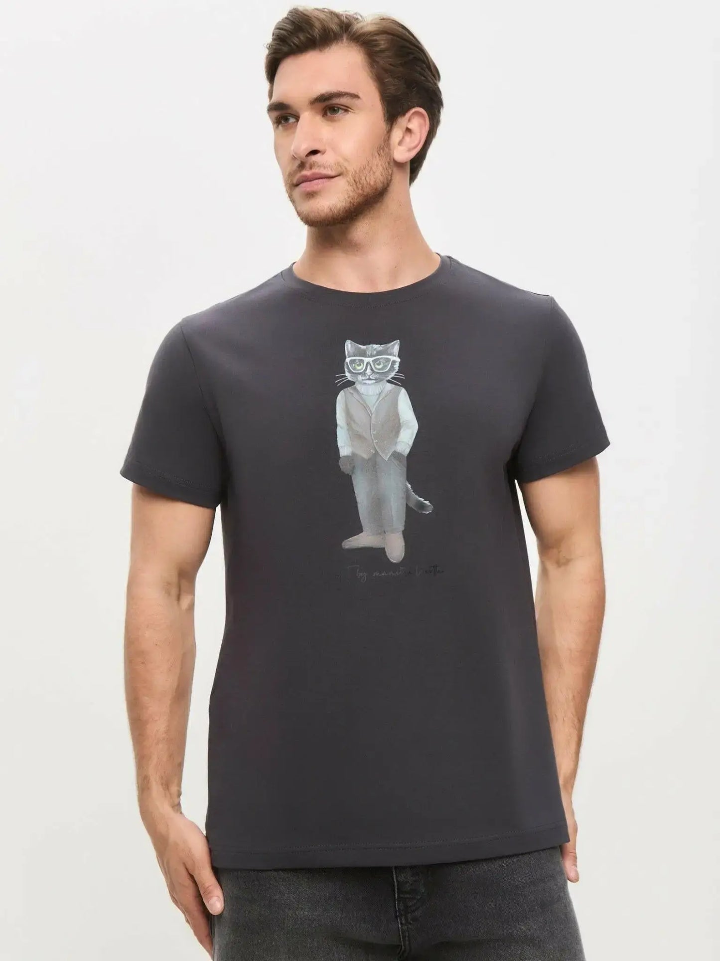 Grey T-shirt Minimalist Cat | T-shirt For Cat Lovers | Cat e Lolette