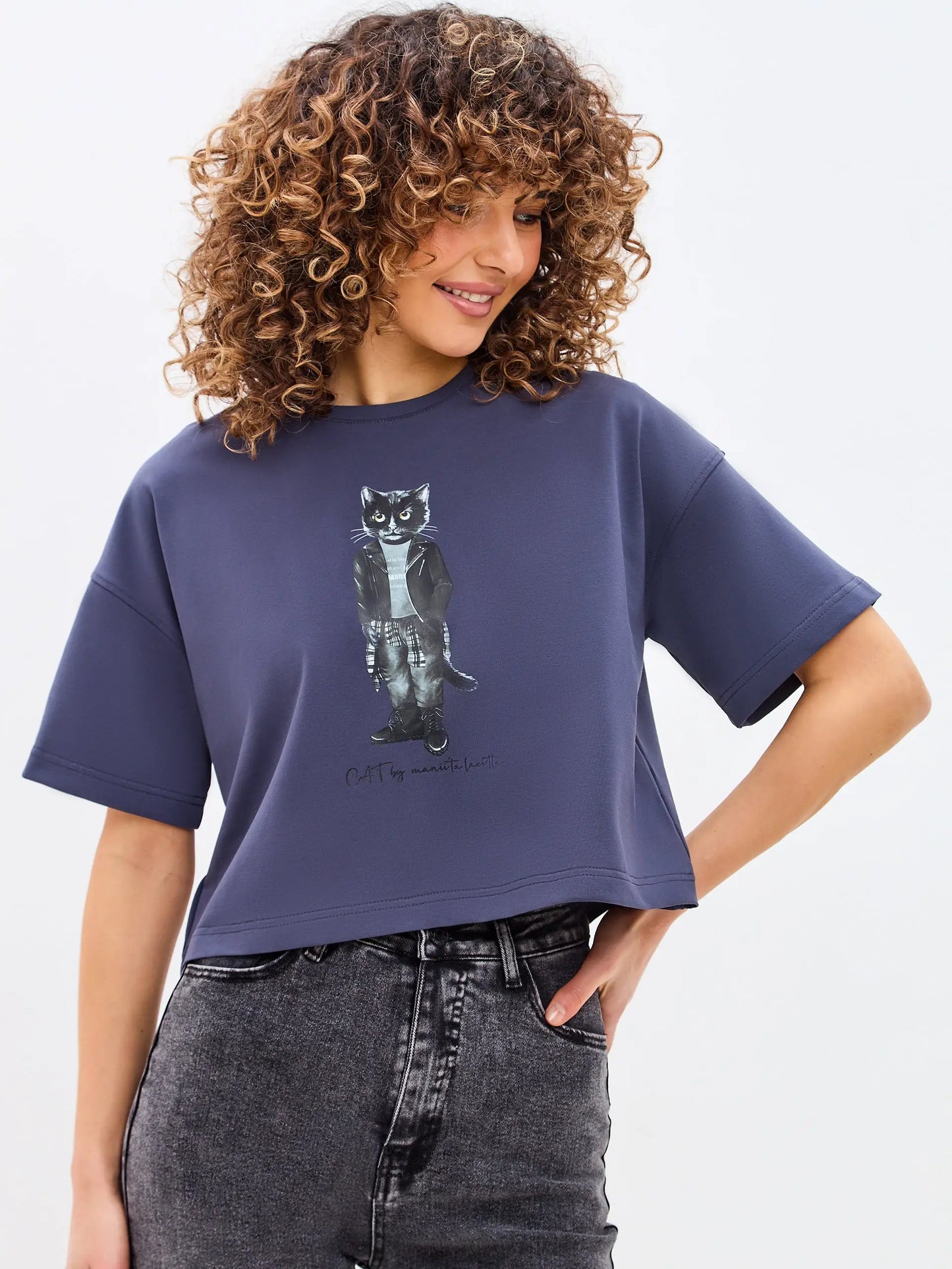 Grey T-shirt Rocker Cat | T-shirt For Cat Lovers | Cat e Lolette