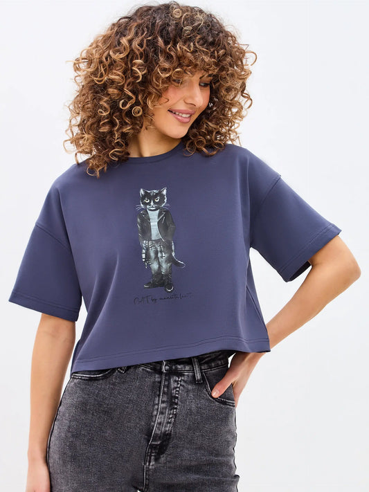Grey T-shirt Rocker Cat | T-shirt For Cat Lovers | Cat e Lolette