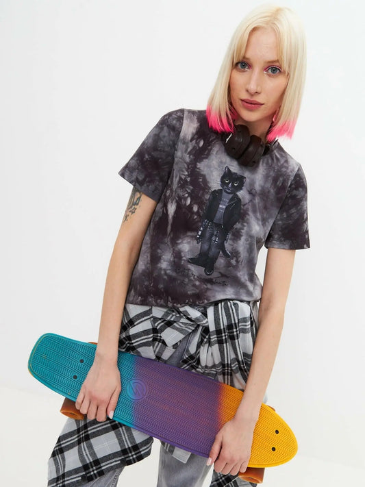 Grey T-shirt Rocker Cat | T-shirt For Cat Lovers | Cat e Lolette