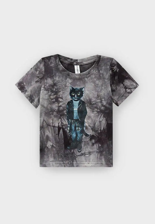Grey T-shirt Rocker Cat | T-shirt For Cat Lovers | Cat e Lolette