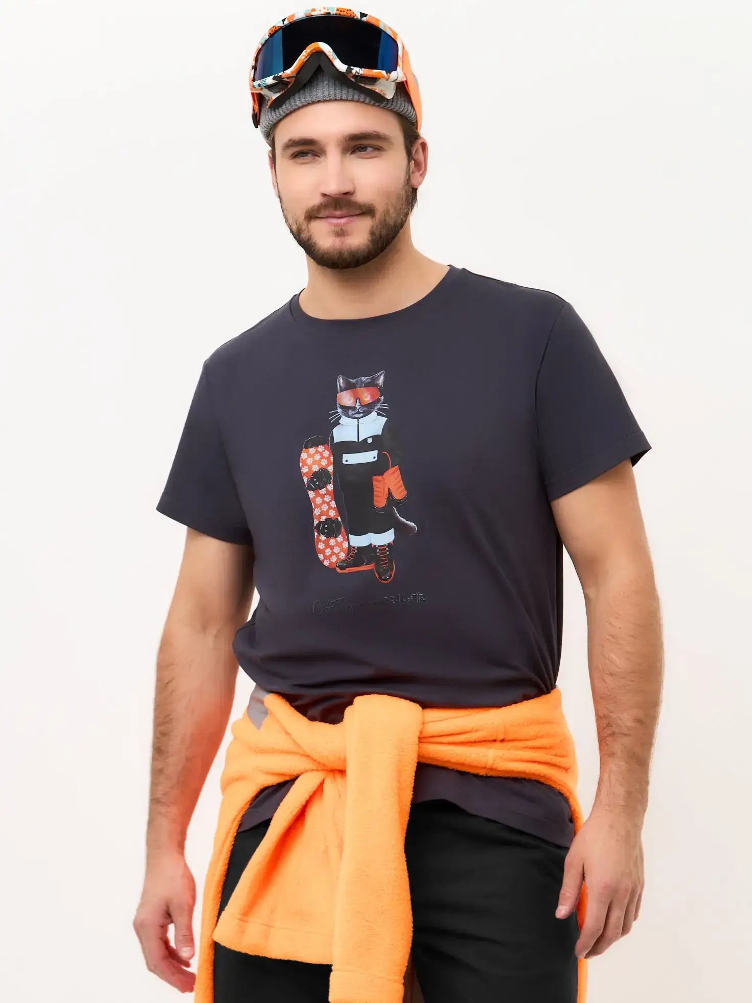 Grey T-shirt Snowboard Cat | T-shirt For Cat Lovers | Cat e Lolette